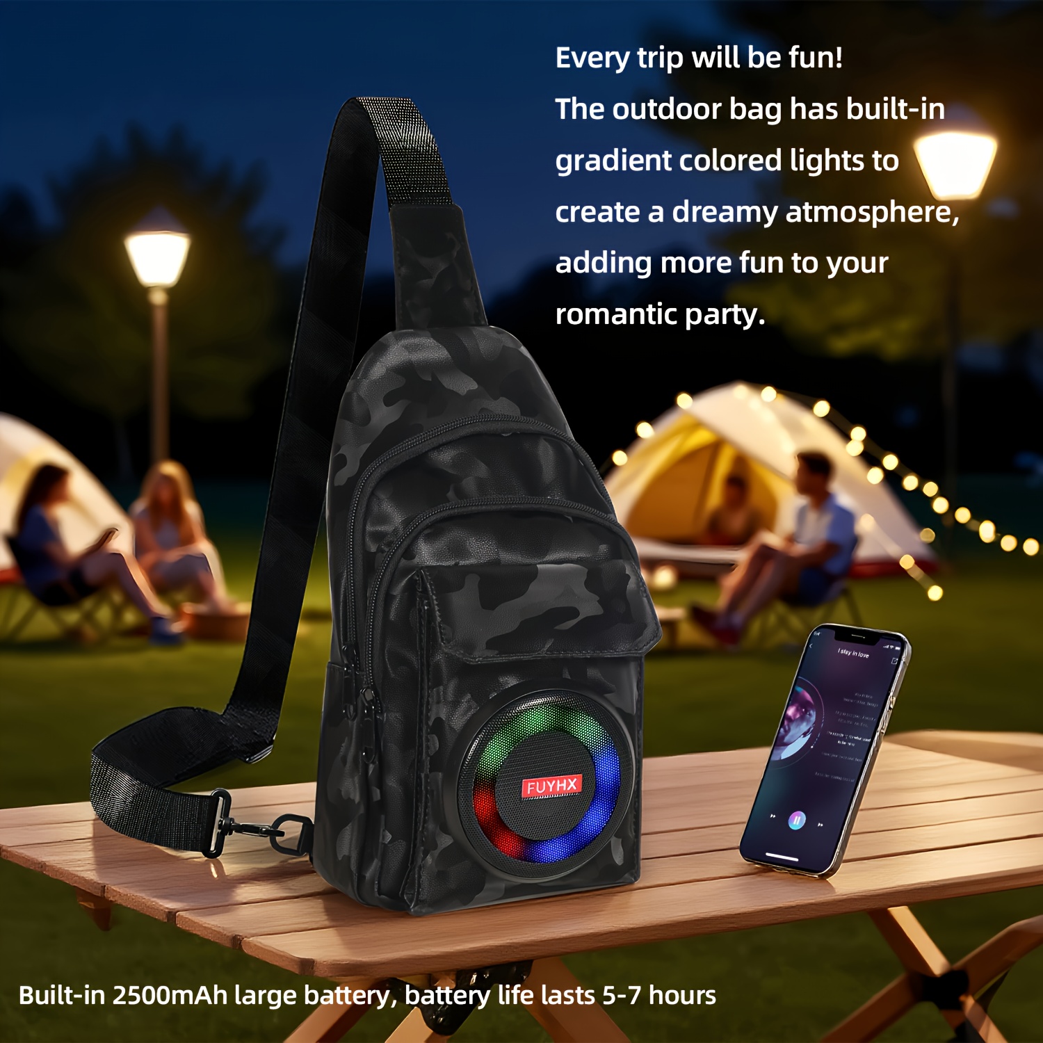 TEMU Chest Bag For Outdoor Leisure With A Built-in Speaker, Designed Specifically For Tour Guides. This Portable Amplifier Functions As A Crossbody Backpack, Perfect For In