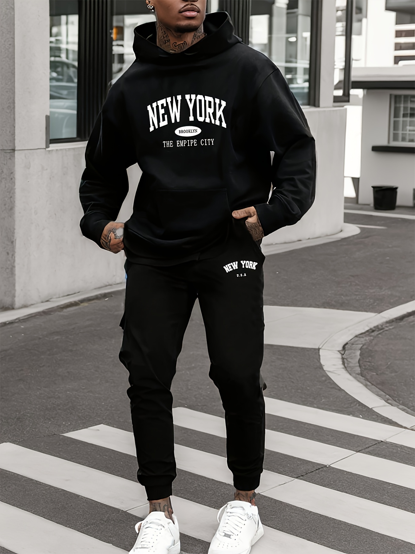 JMIERR Men's 2 Piece Airport Outfits Hoodies Sweatshirt 2023