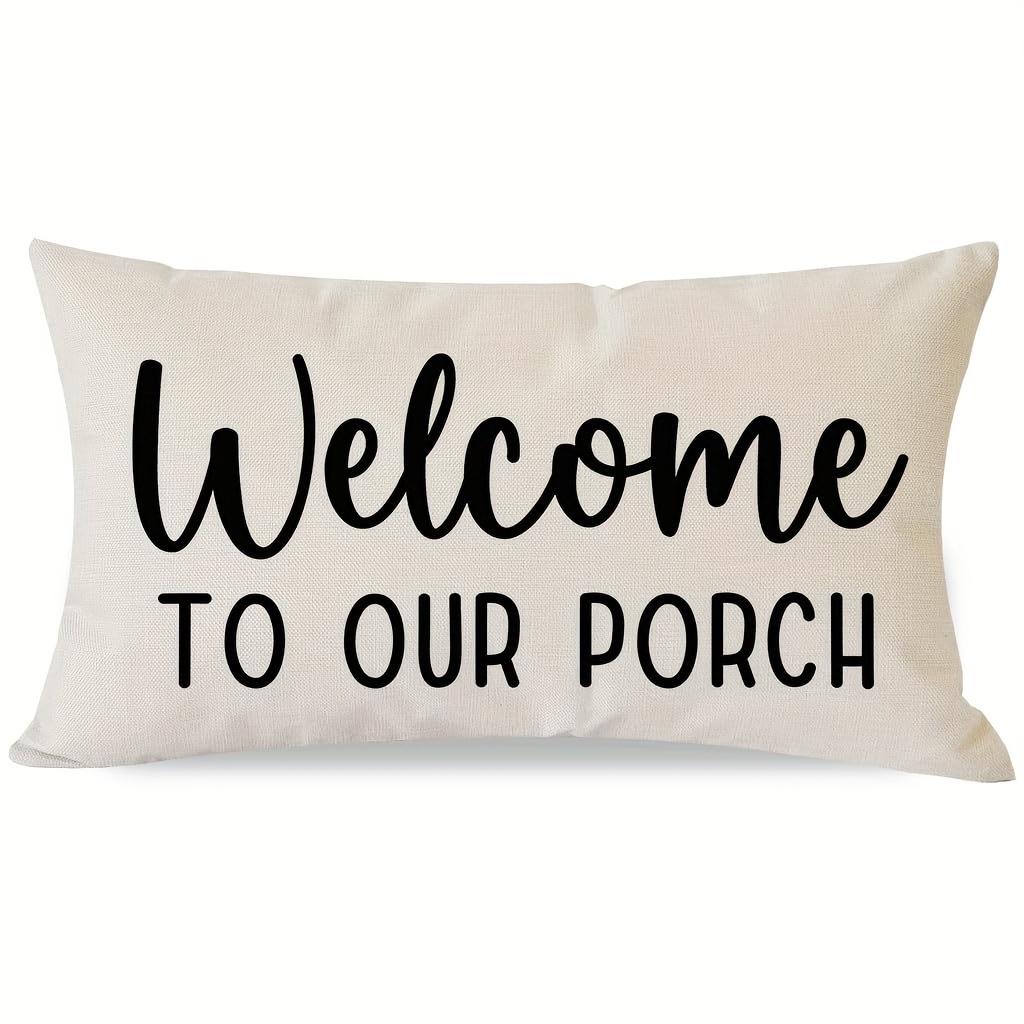 

Welcome To Our Porch" Rustic Farmhouse Throw Pillow Cover, 12x20 Inch - Soft Short Plush, Allergy-friendly, Zip Closure, Machine Washable For Couch & Sofa Decor, Pillows For Couch