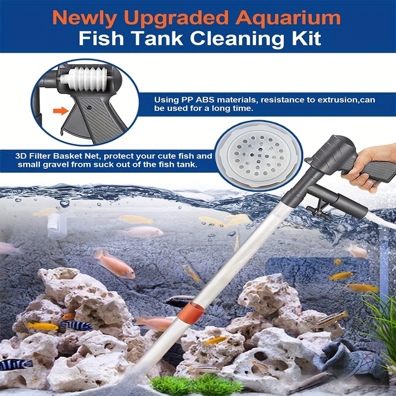 aquarium gravel cleaner   changer siphon vacuum cleaner with temperature gauge fish tank cleaning tool aquarium vacuum gravel cleaner with   button fish tank siphon for water change adjustable   controller with fish net Product details 5