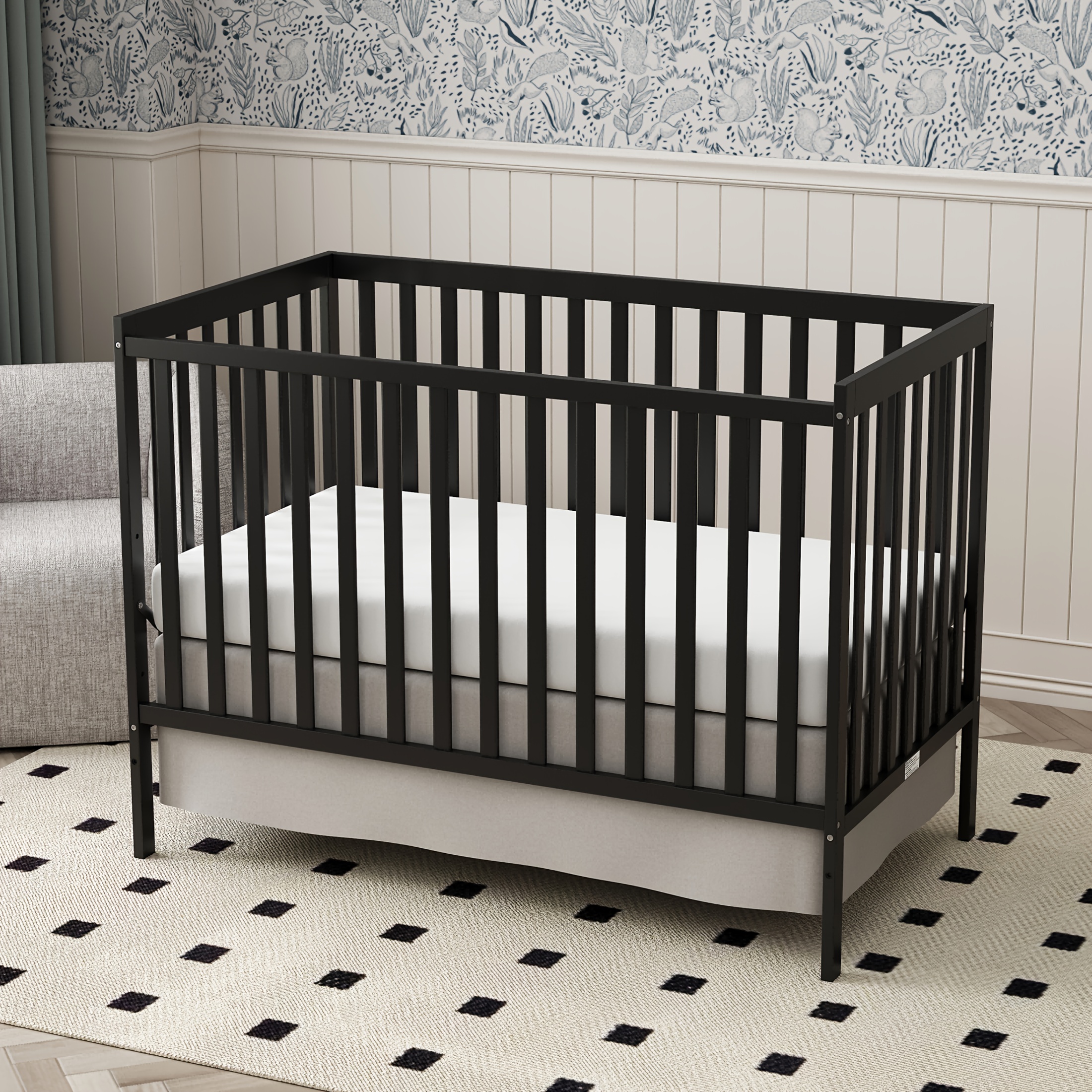 Crib 5in Convertible, Wooden Convertible to Toddler Bed, Sofa Bed and  Full Size Bed, Baby Accessories wi