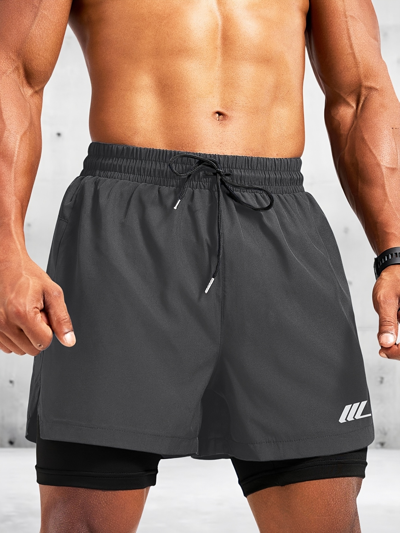Men'S Drawstring Athletic Shorts with Zipper Pockets at The Back
