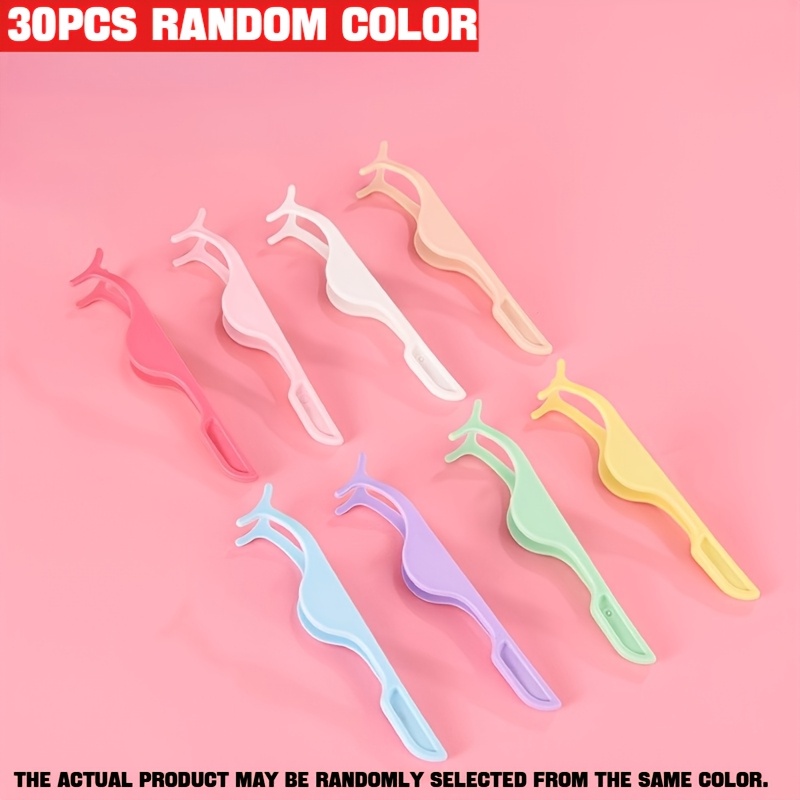 TEMU 30pcs False Eyelash Tweezers Plastic Lashes Forceps Eyelashes Extension Curler Nipper Lash Applicator Makeup Remover Clip Random Colors