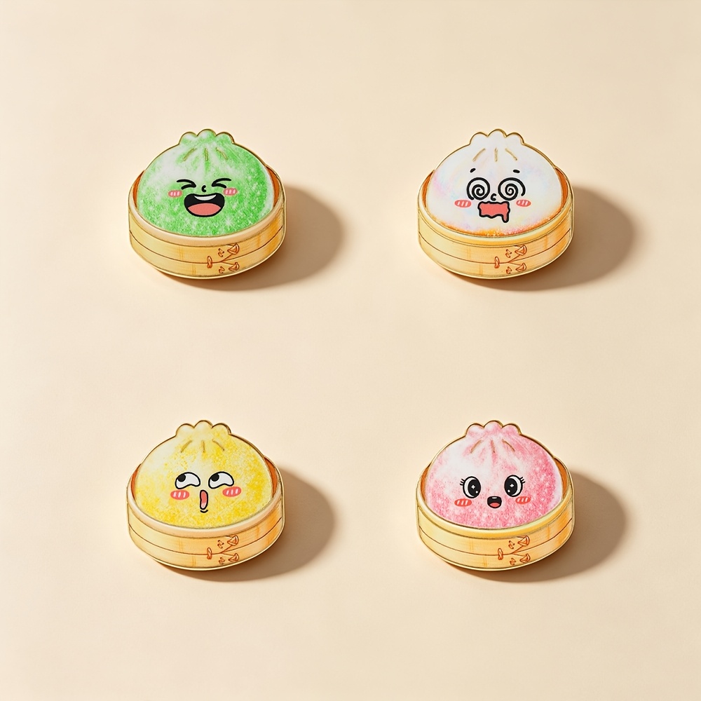 TEMU 4pcs Cartoon Bun Metal Badge Set Macaron Colorful Color Matching Funny Pack Xiaolongbao Horse Needle Cute Dim Sum Enamel Pin Clothing Backpack