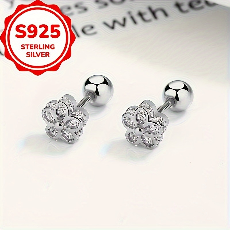flower twist screw ear studs for women s925 silver   ins twist screw ear bone studs elegant earring jewelry Product details 4