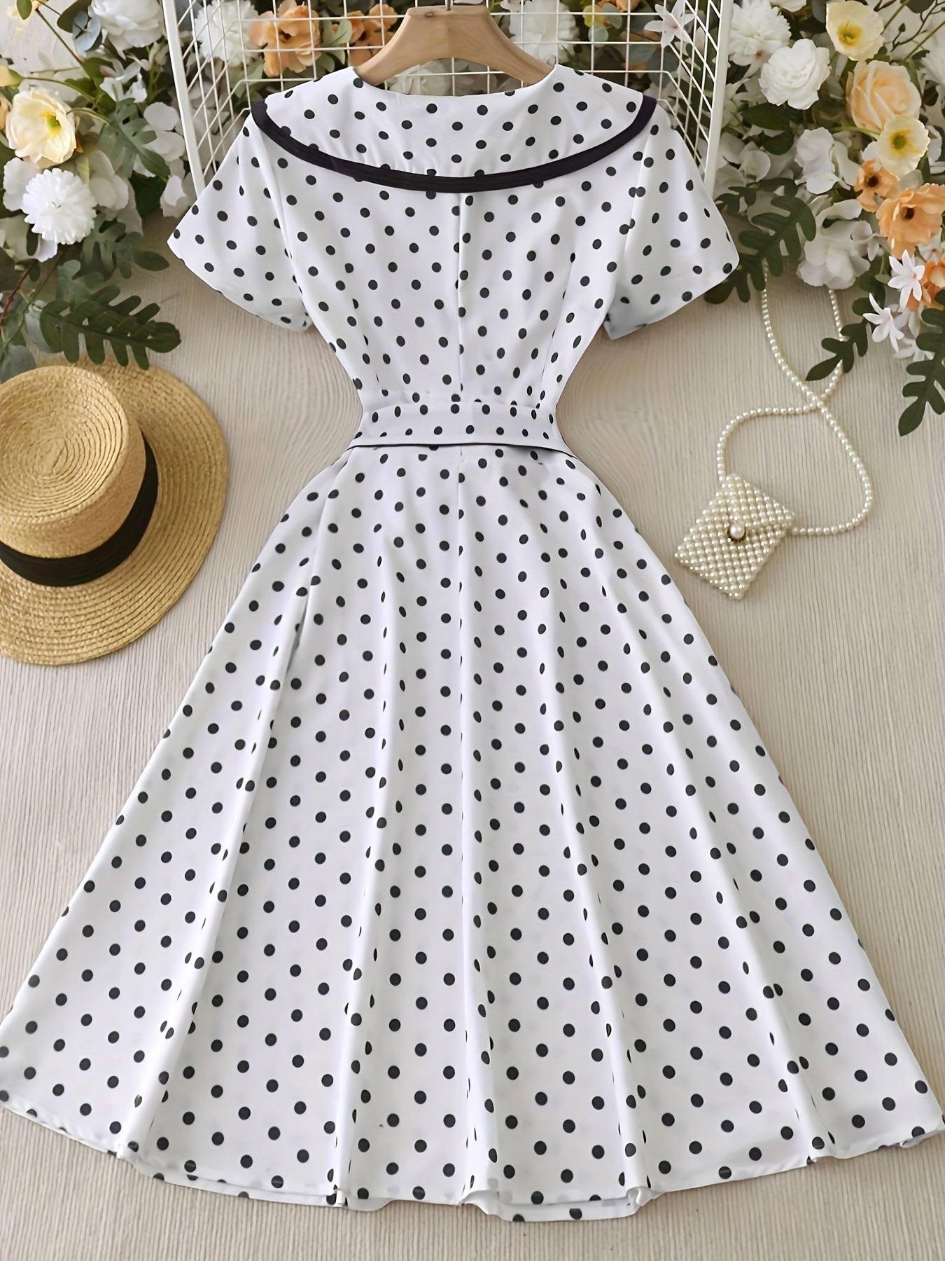 womens 1950s vintage polka dot a line dress belted waist bow - Temu United  Arab Emirates