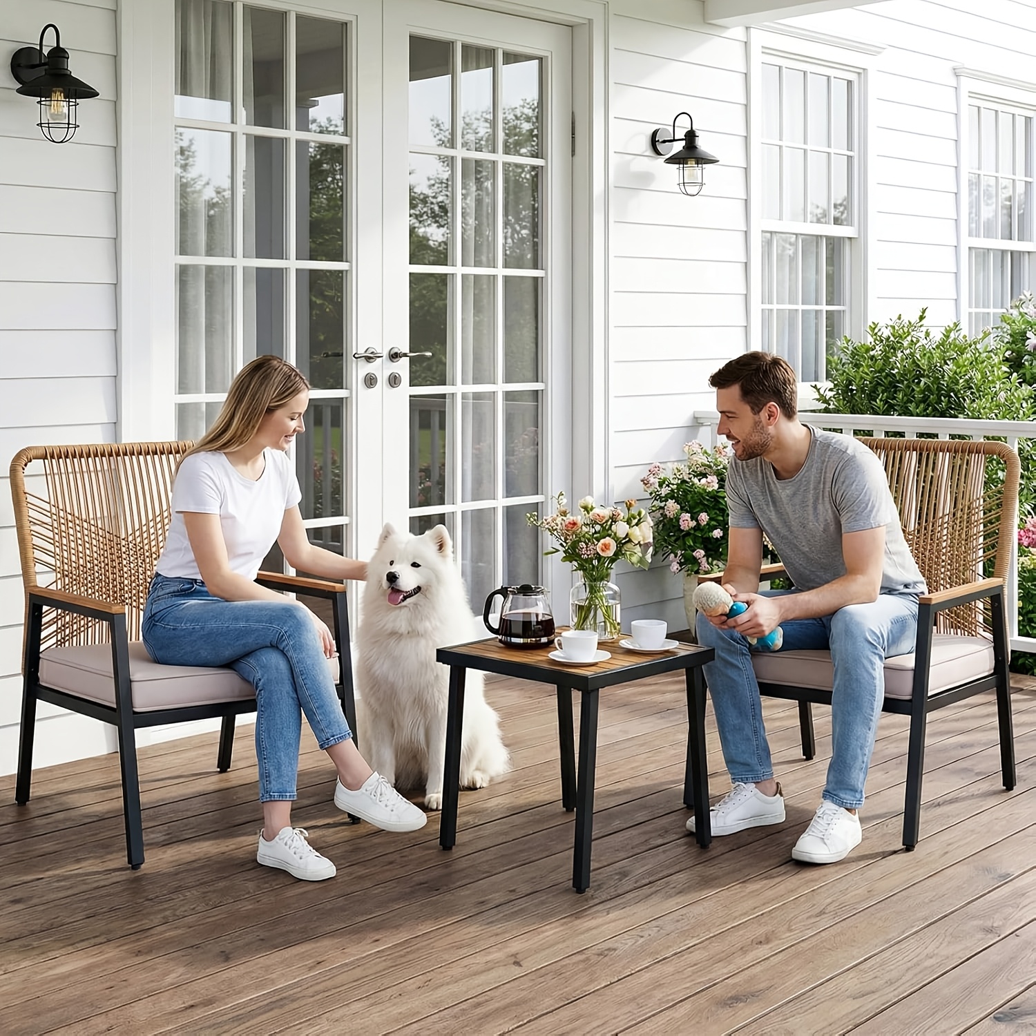 [Rattan Dining Chair Set] Outdoor Rattan Dining Chair Set of 2/4, Wide Outdoor Rattan Chair with 21-Inch Seat Width, Ergonomically Curved Backrest, Removable Cushion, Suitable for Patios, Lawns, Gardens, Backyards, Poolside, Balconies, and Other Spaces, Rattan Patio Chair