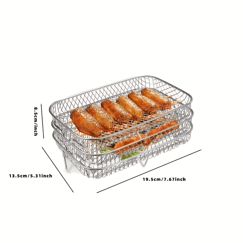 Image of 1pc/3pcs 304 Stainless Steel Air Fryer Rack | Stackable Rack Basket, Suitable For Fried Chicken Wings, Toast Rack, Cooking Rack, Outdoor Cookware, Essential Tool For Camping And Picnic Parties
