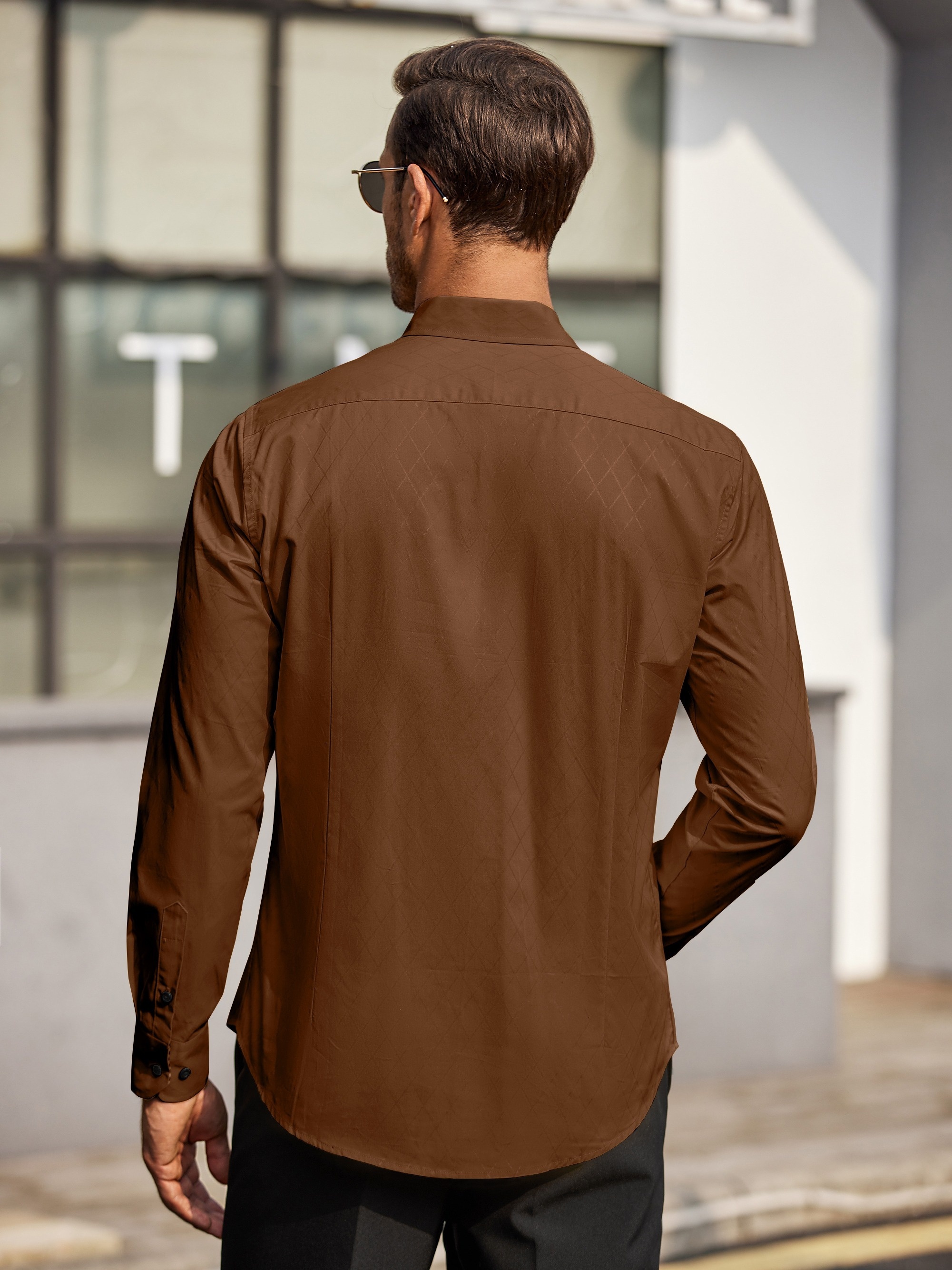 mens business dress shirt long sleeve casual fit button - Temu