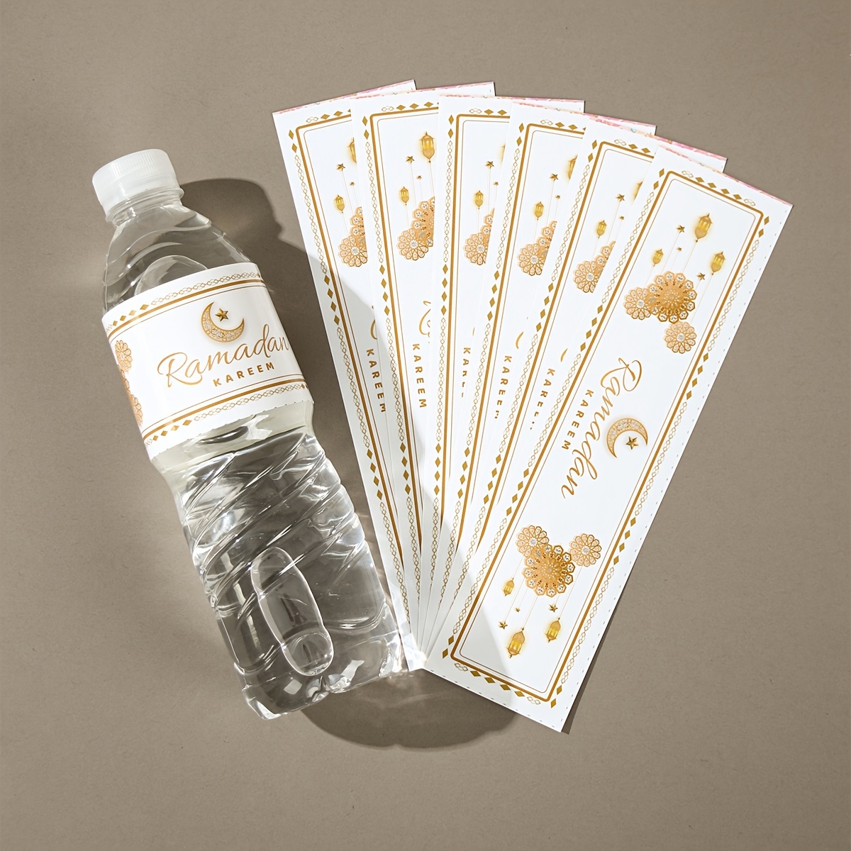 

10pcs Elegant White & Golden Ramadan Bottle Stickers - Beverage & Decoration, Ideal For Eid Al-fitr & Eid Al Celebrations, Party Supplies