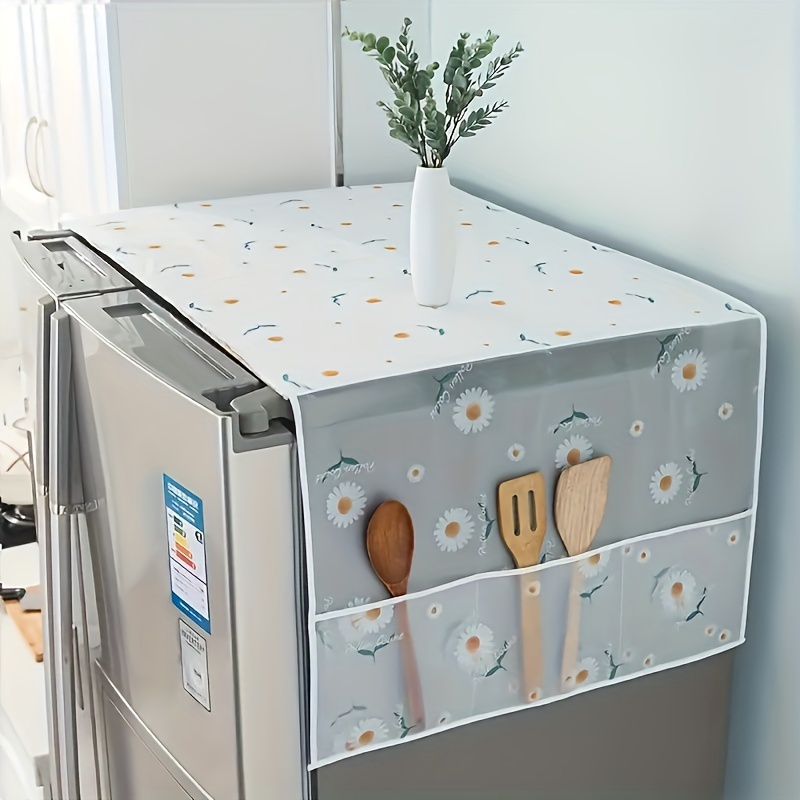 1pc Multifunctional Drying Dust Cover with Side Pocket - Water and oil resistant, easy to clean, white plastic, simple pattern, effective dust control, storage bag, easy to clean Large storage capacity Replacement parts for dryer