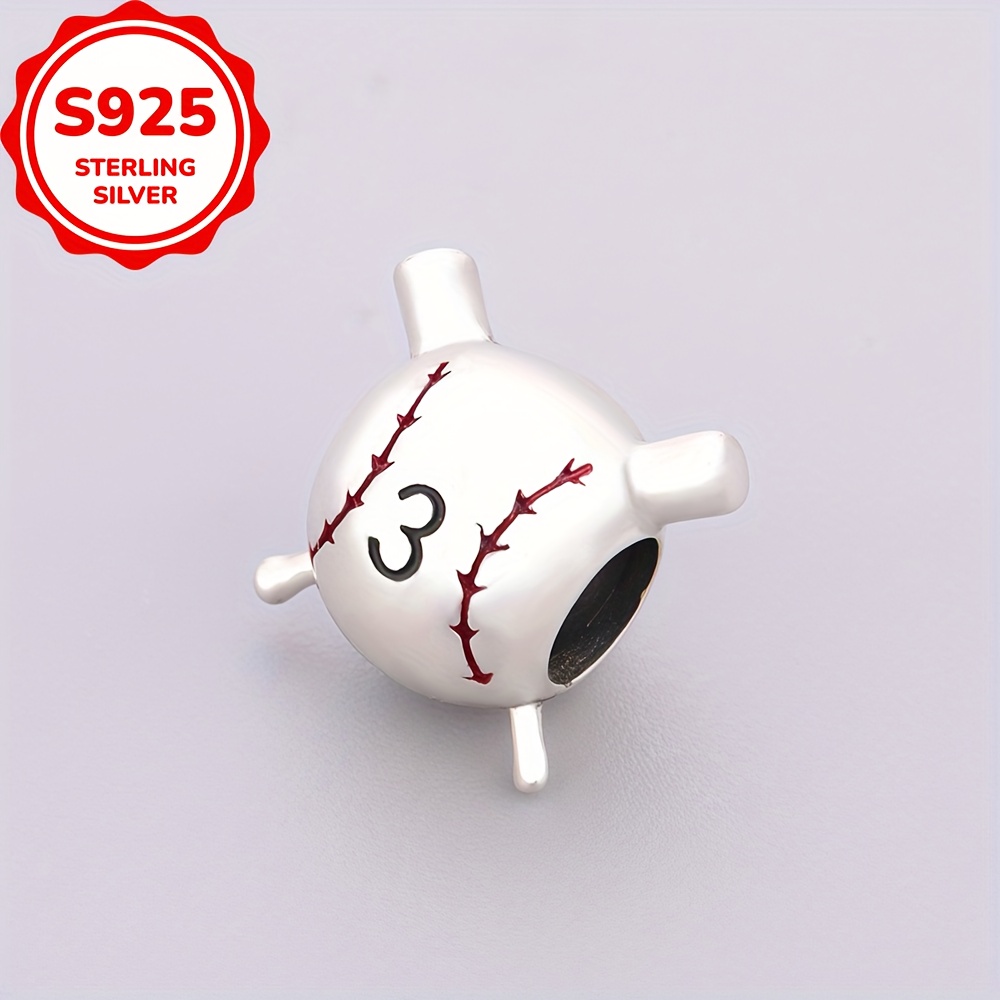 925 Sterling Silver Baseball Inspired Charm, Sports Gift