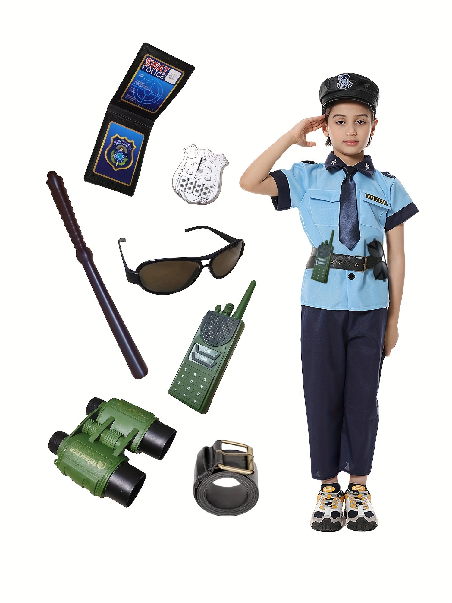 Halloween Police Costume for Kids, Blue Police Officer Costume for Boys  with Accessories, Kids Halloween Costumes for Boys Girls, Cop Costume Role 