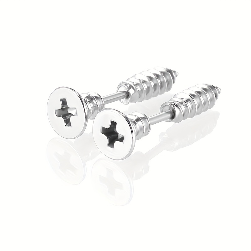 Set Of 2 Punk-style Screw Stud Earrings Suitable For Men And Women, Designed For Cartilage Piercings, Tragus, Helix, And Body Jewelry