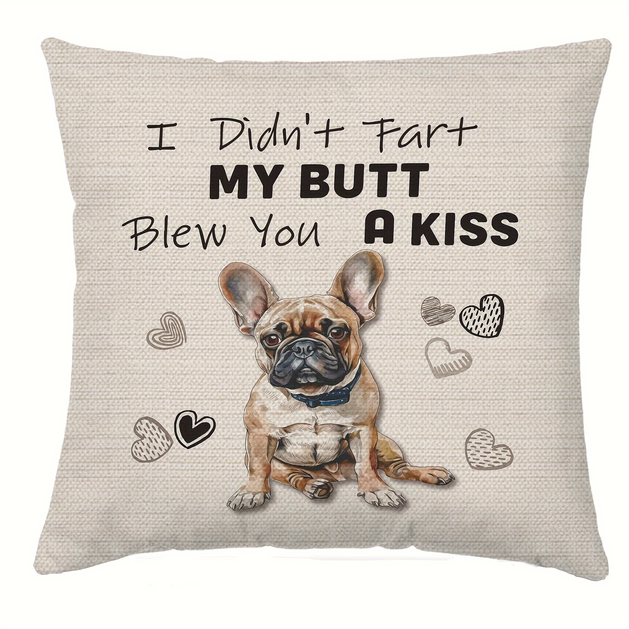 

1pc 18x18 Inch Short Plush Traditional Style French Bulldog Decorative Pillowcase, Funny Design, Square Throw Pillow Cover Without Insert