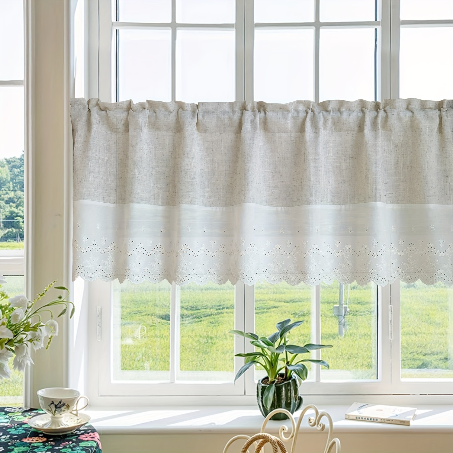 

Aifish Classic Valance - Semi-translucent Lightweight Curtain, Plain Weave Rod , Light-filtering For Kitchen And Restaurant Windows, Fashionable Unlined With Elegant Pattern Detail - ,