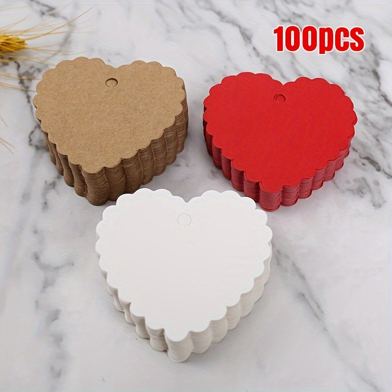 

100pcs Vintage Heart-shaped Paper Gift Tags In Brown, Red, & White - Ideal For Weddings, Gift Wrapping, Arts & Crafts, Christmas & Holiday Decorations, Gifts
