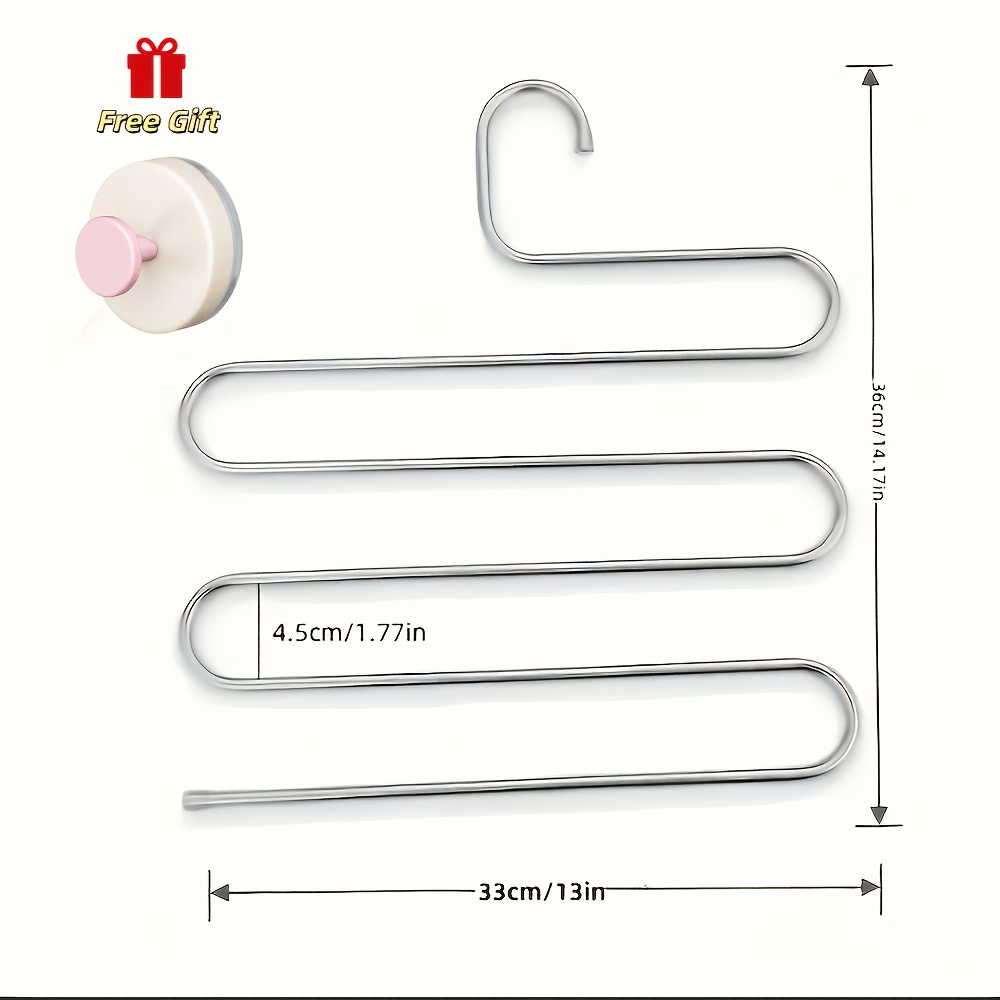 TEMU 1 Stainless Steel Pants Hanger, With Free Heavy-duty Suction Cup Hook - , Non-slip, Space-saving Jeans And Trousers Storage Organizer, Polished