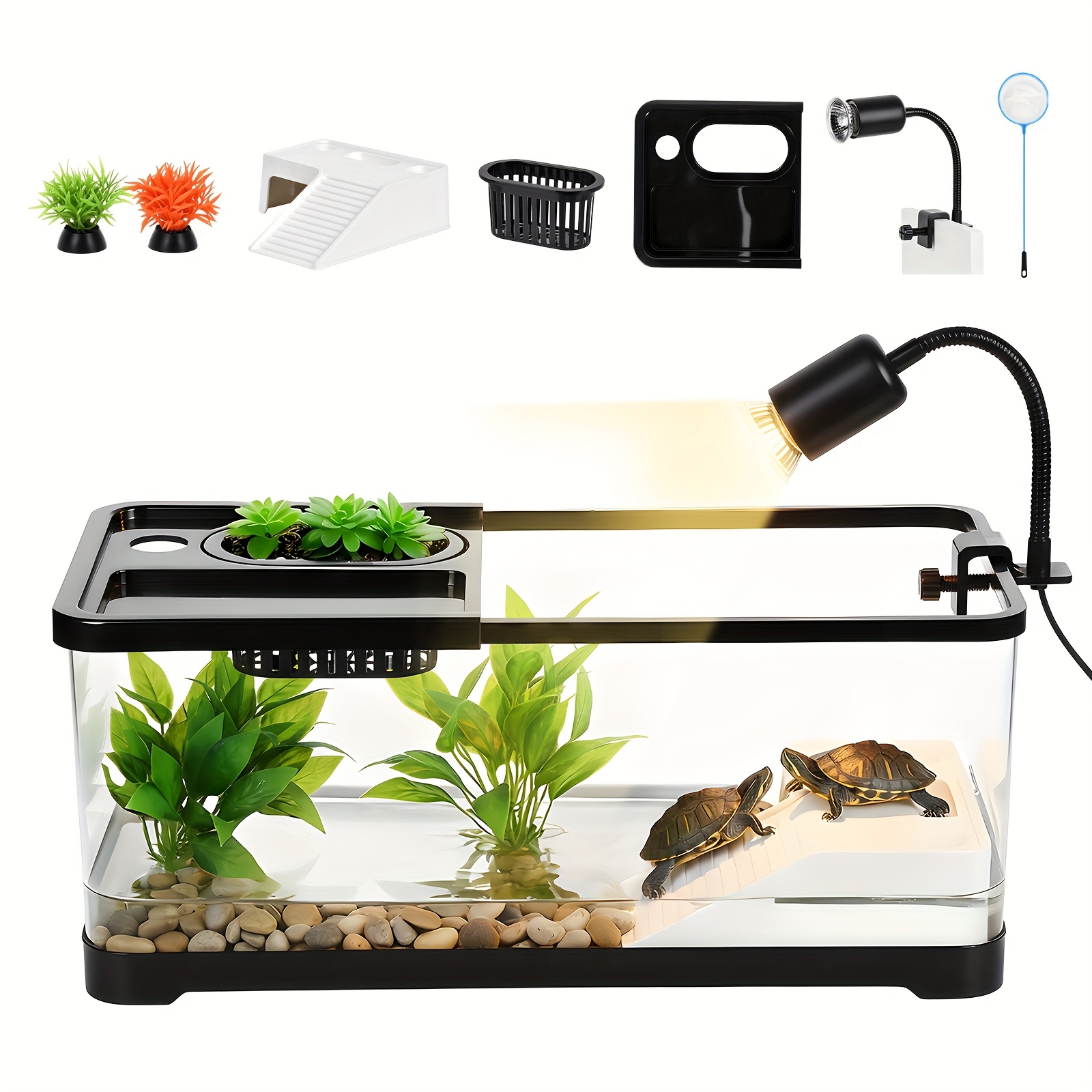 Advwin Turtle Tank Kit with Basking Lamp Non-Slip Stairs - Suitable for Small Turtles Fish Shrimp Reptiles - Image 3