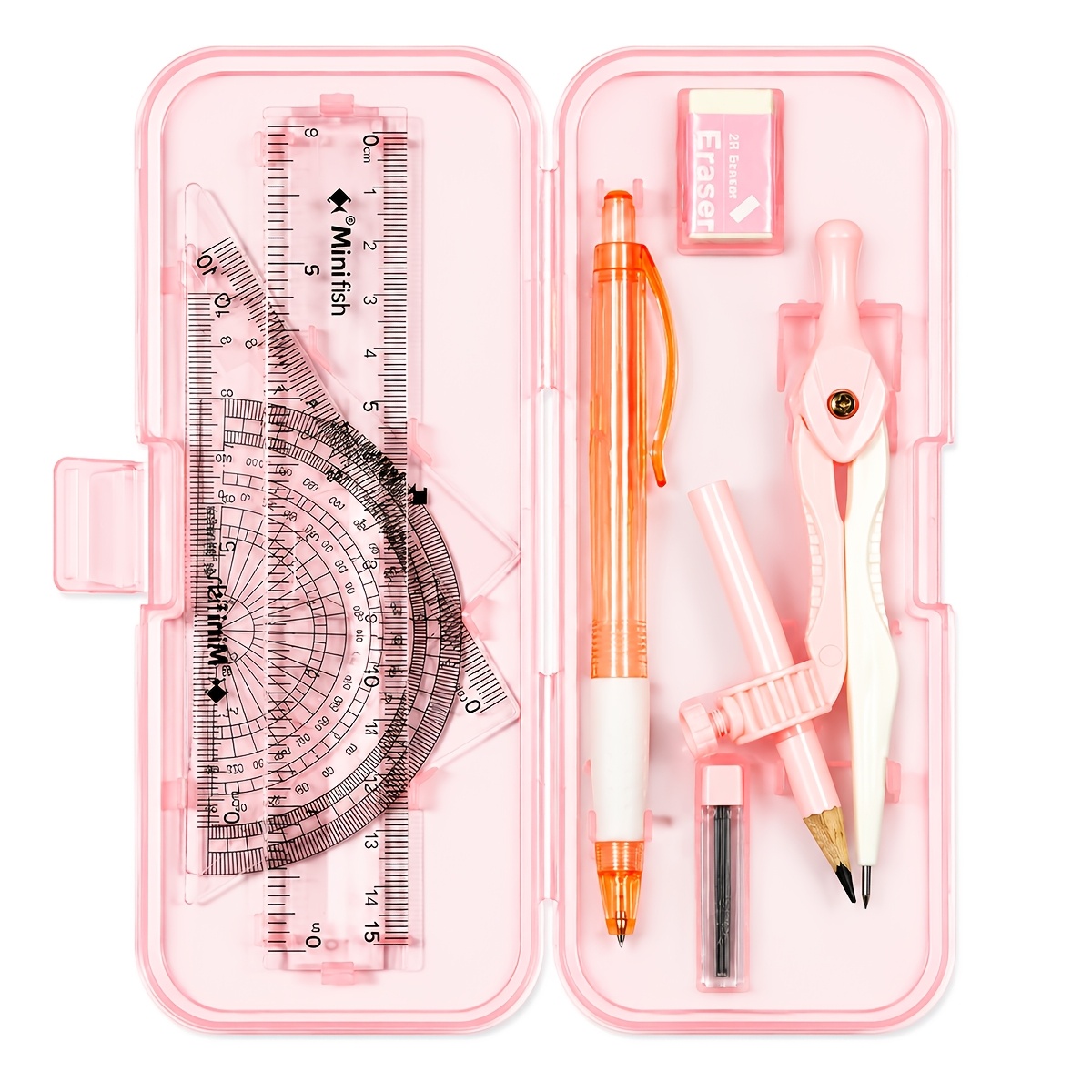 TEMU Kit de 9 pièces d'outils de dessin géométriques : , rapporteur, règle avec porte-mine mécanique, gomme et recharge de mine, ensemble complet de