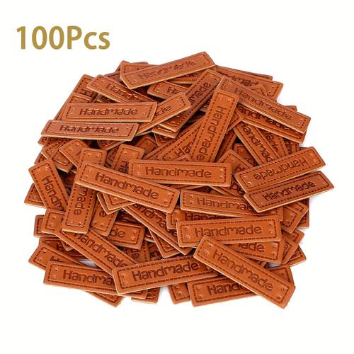 100pcs of faux leather tags featuring holes handmade craft labels for crochet items jewelry and knitting supplies durable brown faux leather tags come handmade and pre holes ideal for crafting