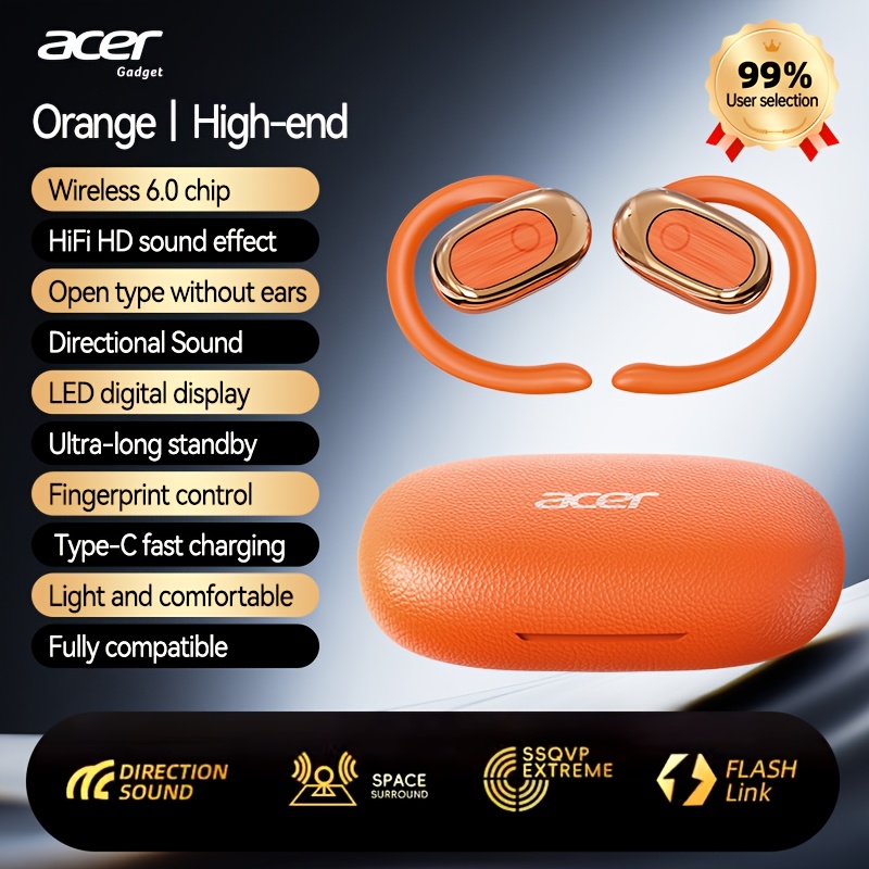 Image of Acer Ohr553 Wireless Earbuds, Long Standby, Led Digital Display, Sound, Low Latency, Multi-device Compatible, Lightweight, Fast Charge, Compact Portable, For Travel/sports/gaming/business/study