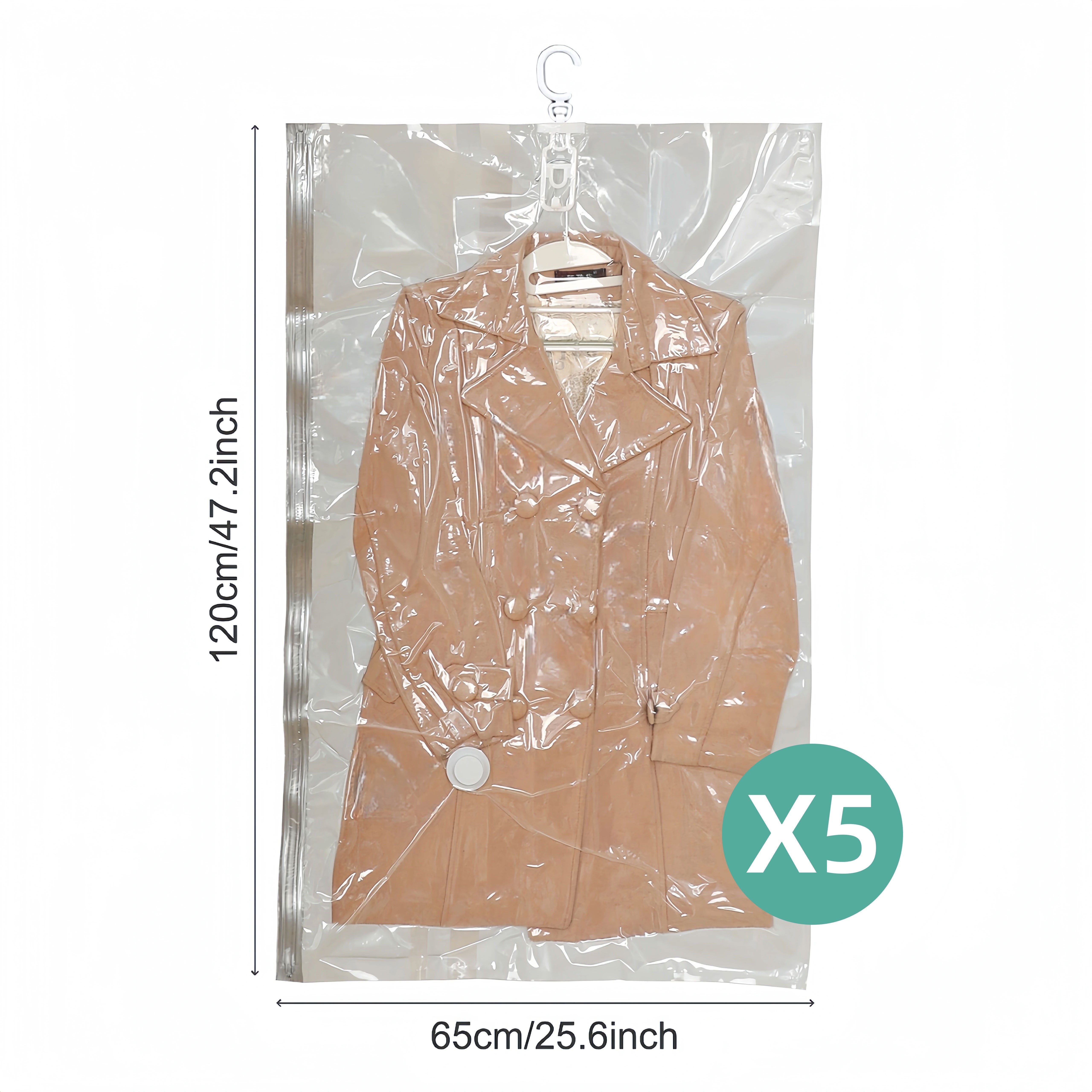Set Of 5 Hanging Vacuum Storage Bags, New Vacuum-sealed Bags For Winter Clothing, Ideal For Organizing And Storing Coats, Suits, And Jackets