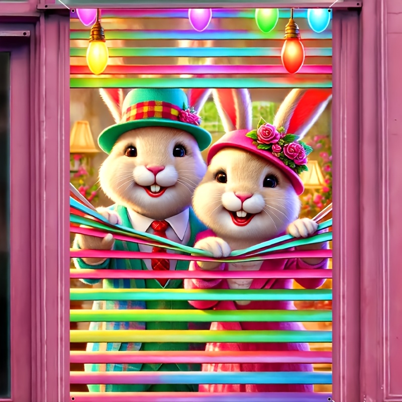 

1pc 2d Couple Rabbits Window Blind Decoration, 31"x47" Party Banner, Multipurpose Polyester Fabric, No Electricity Needed, For Indoor/outdoor, Spring Easter Home, Garden, Patio Decor