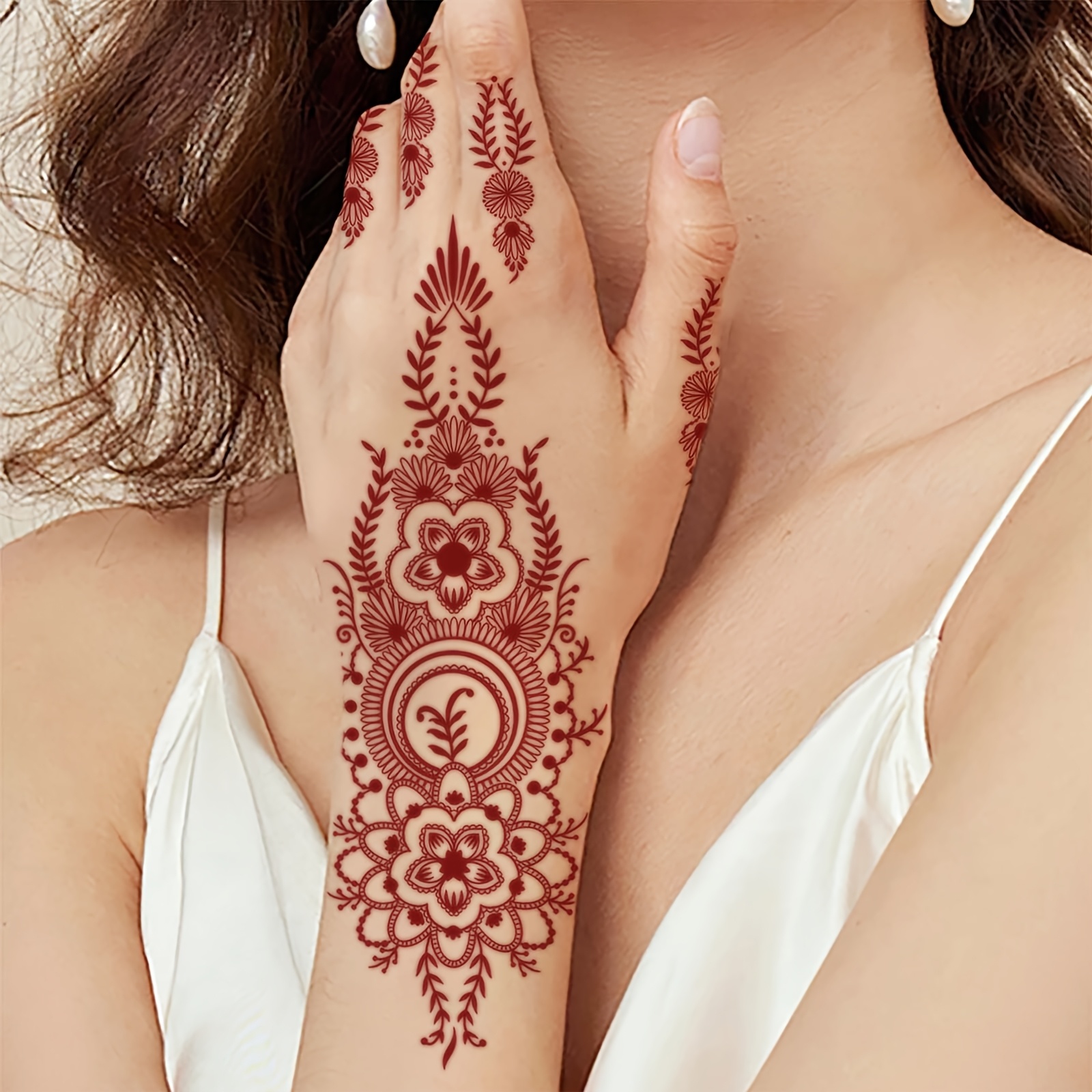 henna mandala hand tattoo stickers long lasting days Temu