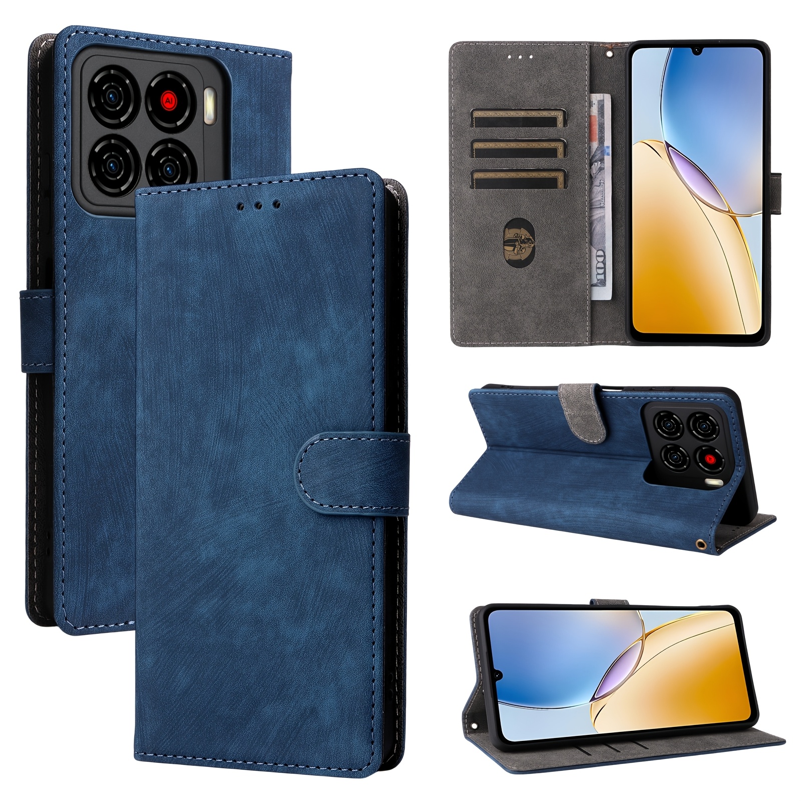 TEMU Phone Case: Suitable For Zte Blade A56 4g Wallet Protective Case, Synthetic Leather Flip Card Holder
