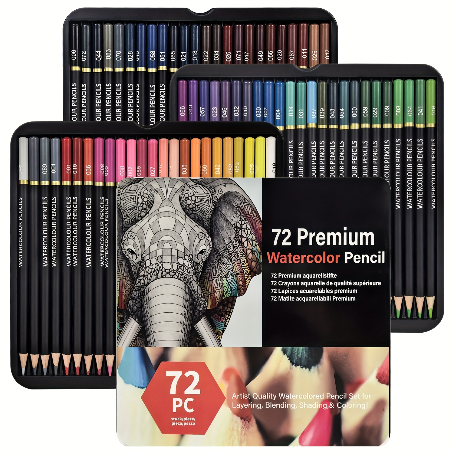Image of Watercolor Pencils - Professional Set Of 72 - Beautiful Blending Effects With Wet Or Dry - Ideal For Coloring Book - Water Soluble Pencils, For Professional Artistic Use
