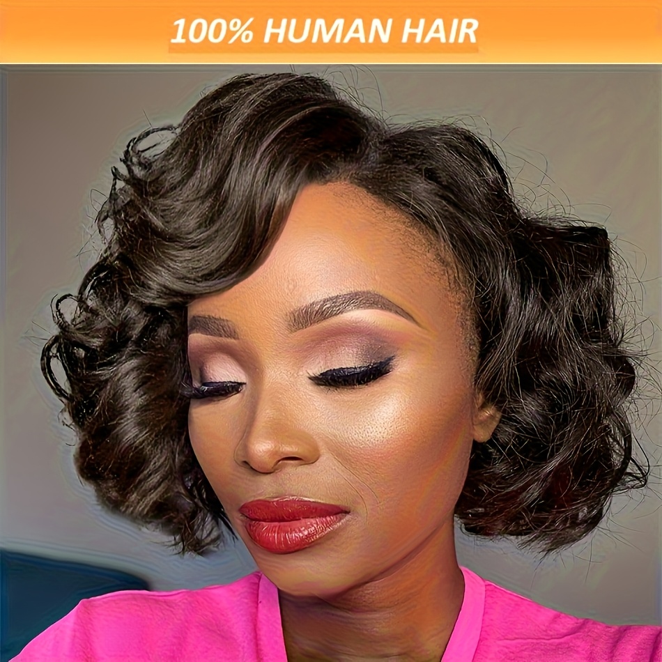 Image of 4x4 Loose Curly Lace Front Human Hair Wig For Women | 150% Density Hd Transparent Lace Frontal, Human Hair, Ideal For Daily Use, Parties, Or Vacations, 10 Inch.
