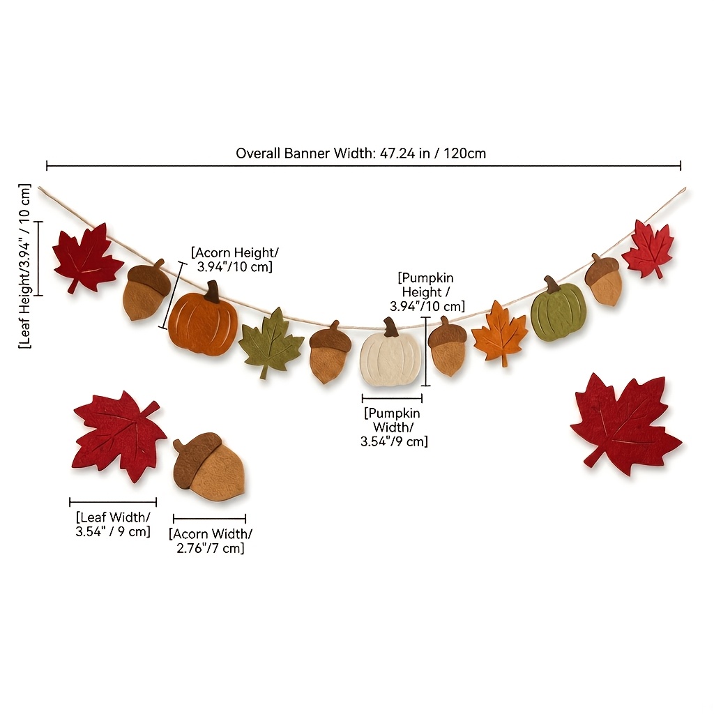 TEMU Need To Assemble Autumn Thanksgiving Banner, Pumpkin Maple Felt Wreath Flag, Fireplace Porch Party Decoration