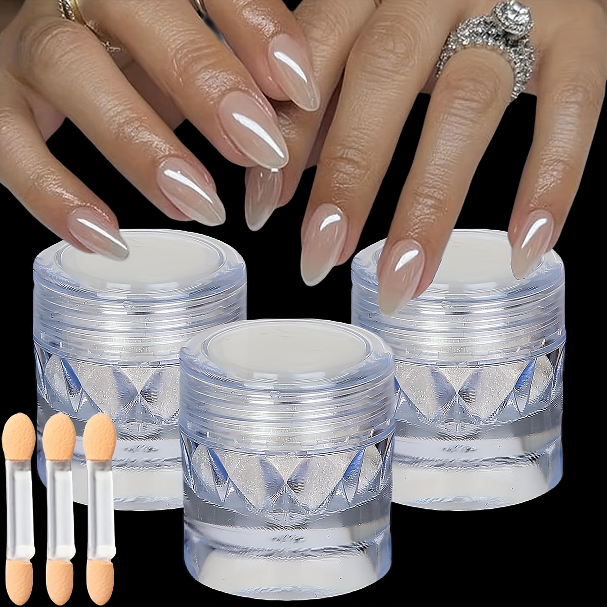 SIRLOMU Nail Powder – Neon Pearl Effect, Transparent Aurora Ice Shimmer Chrome Pigment Für Nägel, DIY Nageldesign (Weiße Perle Chrom)