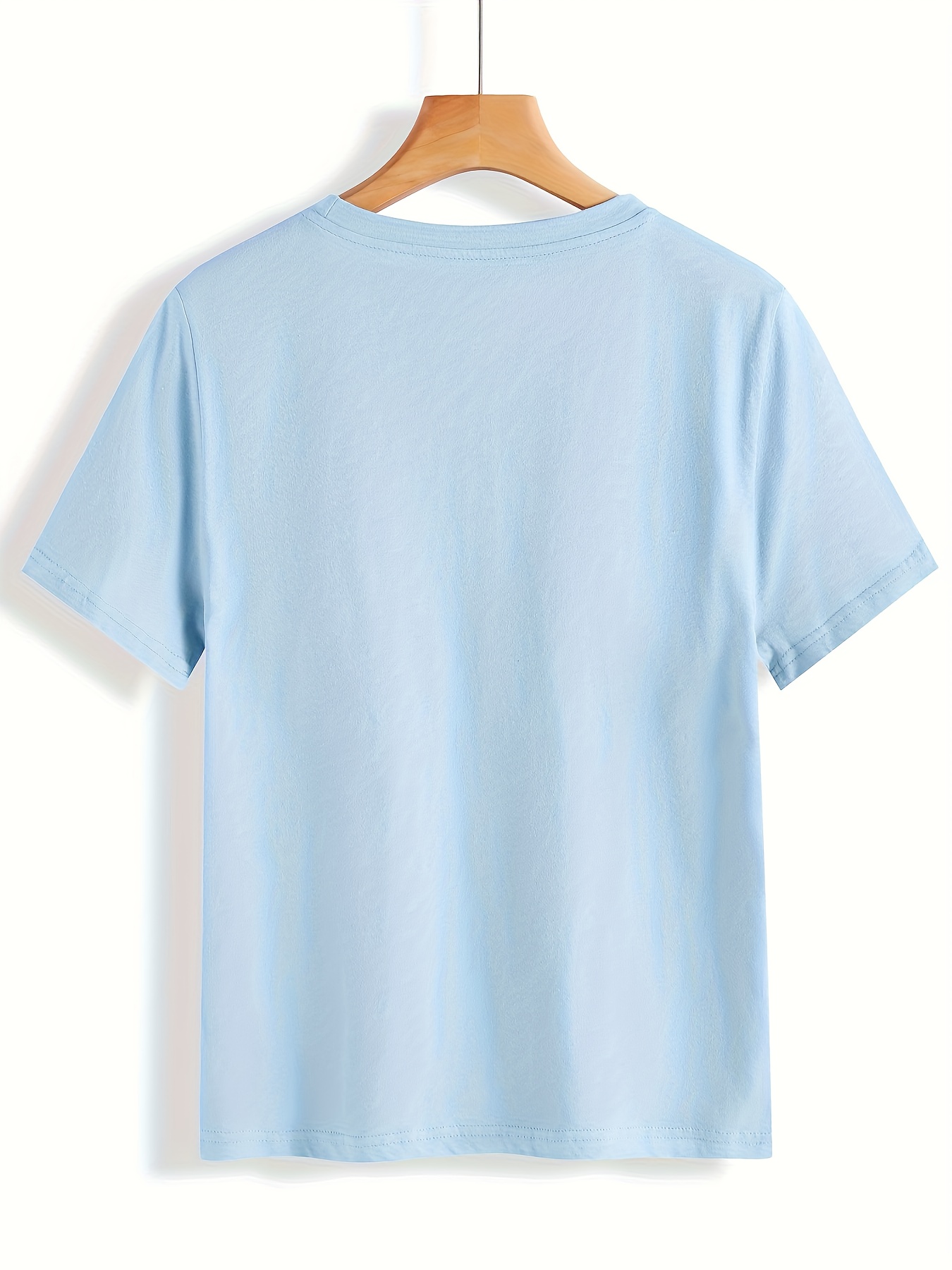 Women'S Plus Size Casual V-Neck T-Shirt, Polyester 95.0% Spandex 5.0%, Solid Color Knit Fabric, Retro Vacation Style Short Sleeve Tee for Spring/Summer, Ladies T Shirts