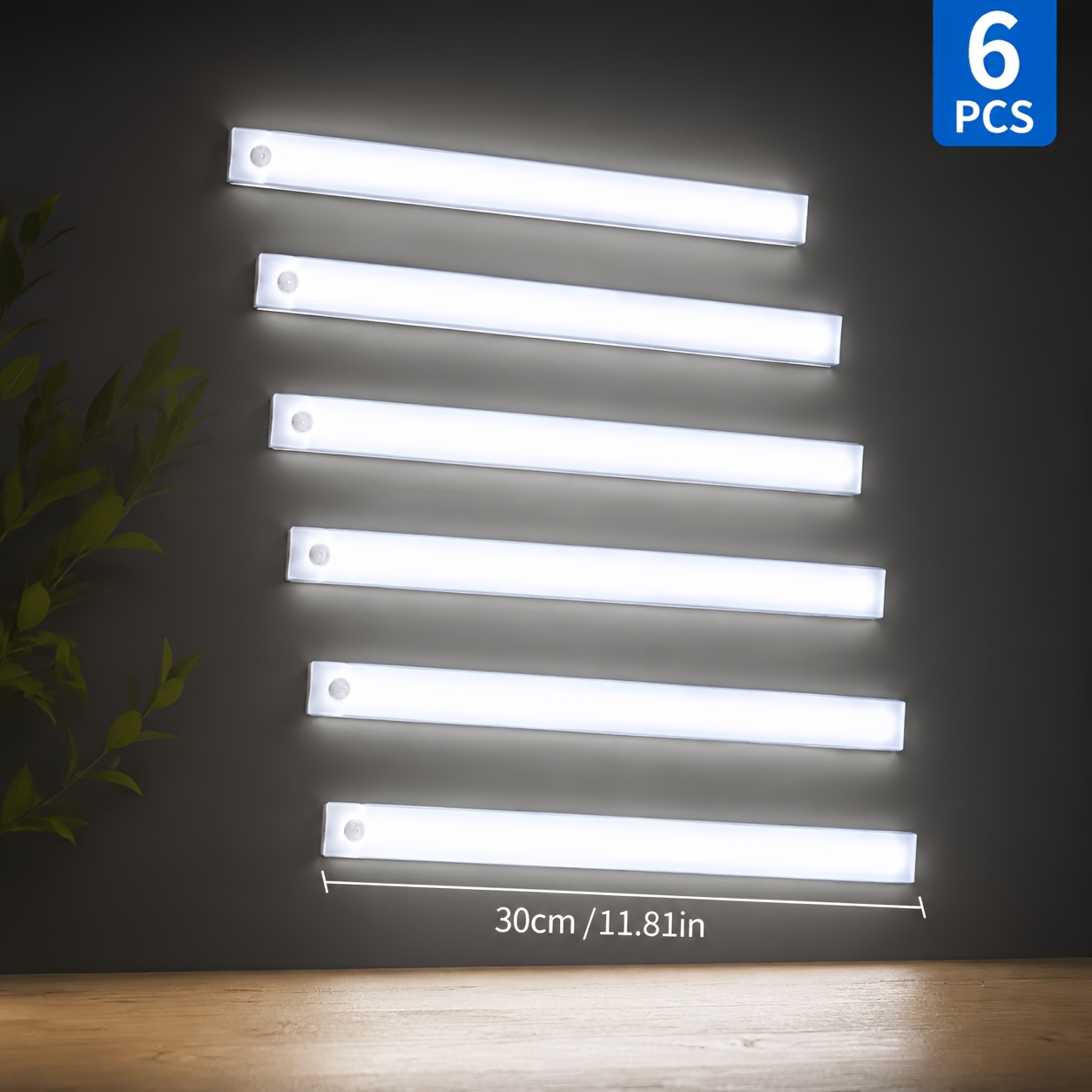 TEMU 4/6-pack Usb Rechargeable Motion Sensor Lights, Cool White Led Night Light Bars, Portable Wireless Motion Activated Lamps, 4 Length Options, For
