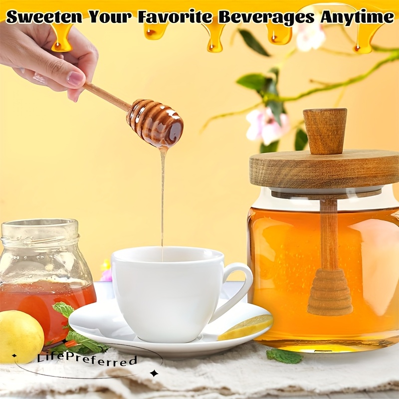 1 Tarro de Miel con Tapa de Bambú y Palito para Mezclar, Dispensador de Miel de Vidrio de 17 oz, Tarro de Miel de Vidrio de Borosilicato de Alta Calidad, Contenedor de Miel Multifuncional para Uso en la Cocina, Dispensador de Tarro de Miel de Vidrio Transparente, Contenedor de Miel de Vidrio