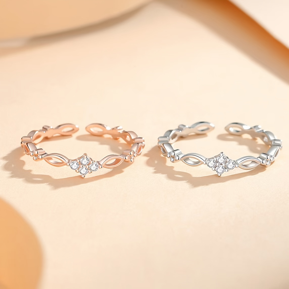 Boho Infinity Knot Open Ring CZ Stones Adjustable Unisex Jewelry