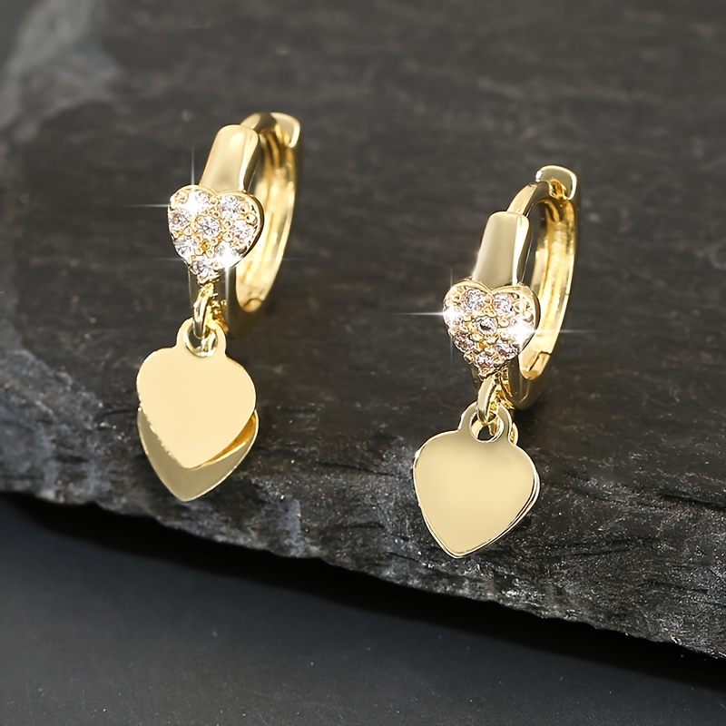 Image of 1 Pair Of Exquisite And Fashionable Copper Micro-inlaid Synthetic Zirconia Heart Pendant Earrings, Sweet And Versatile Heart-shaped Women's Earrings, Valentine's Day Dating Gift