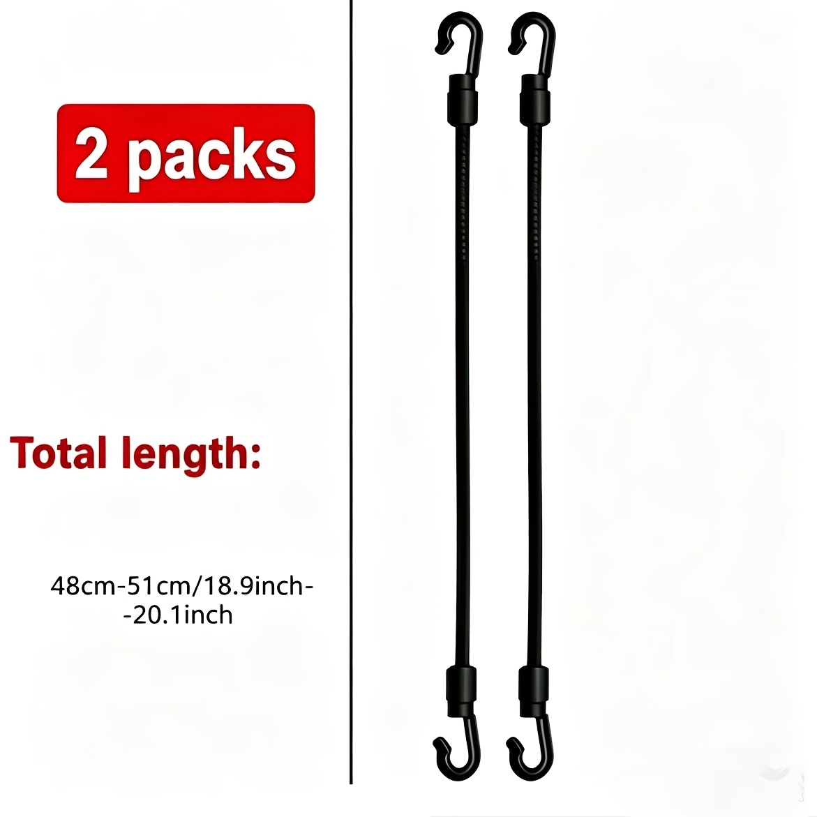 TEMU 2pcs Heavy-duty Elastic Ropes With Hooks & Straps - Adjustable Windproof , Foldable Suitable For For Home, Travel, Camping, Bikes, Motorcycles,,