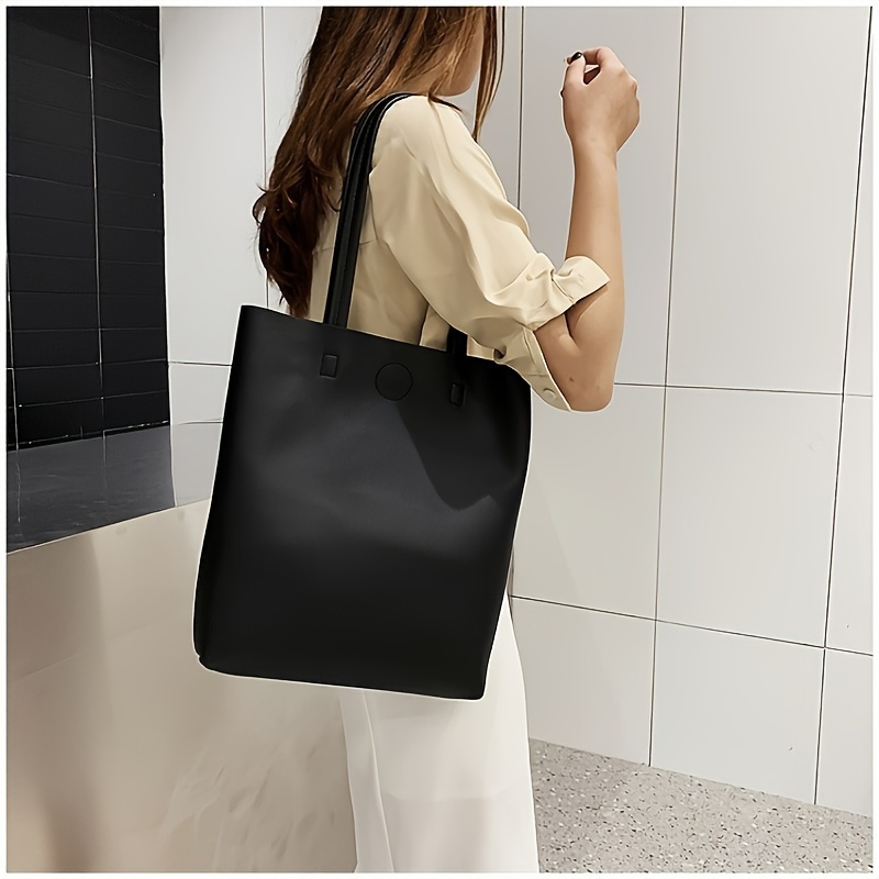 

Solid Color Pu Leather Tote Bag For Women - Large Capacity Shoulder Crossbody Bag With No-closure, Casual Fashion Messenger Bag With Leather Lining, Hand Washable