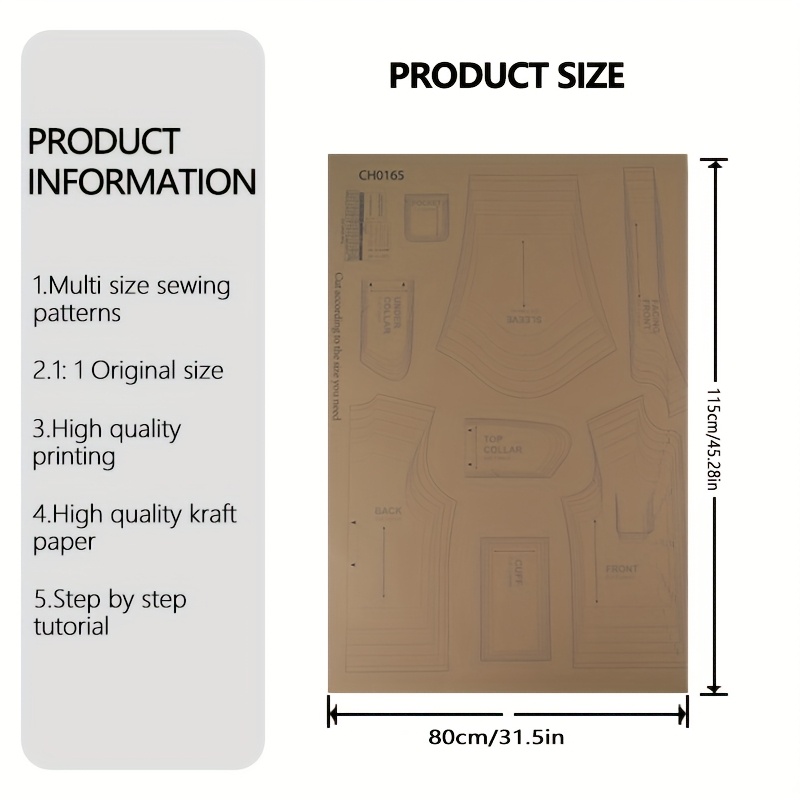 TEMU Nicky Shirt Size 9 (6m-10y) Sewing Patterns, 1:1 Scale Garment Patterns, Beginner's Sewing Kit, Clothing Prototype Patterns, Perfect Tailoring