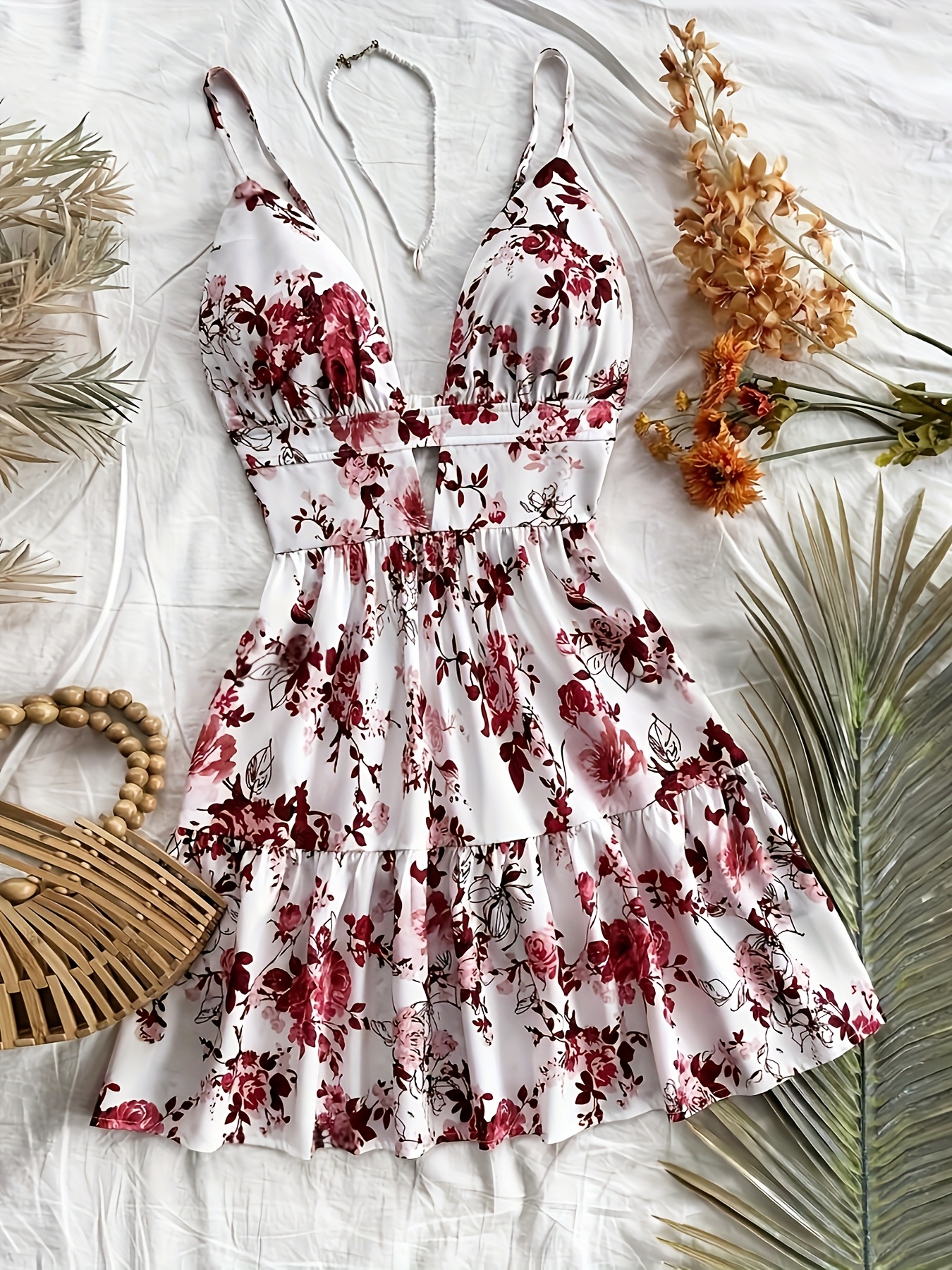 strappy short summer dresses White and Yellow Floral Short Dress with Strappy Back
