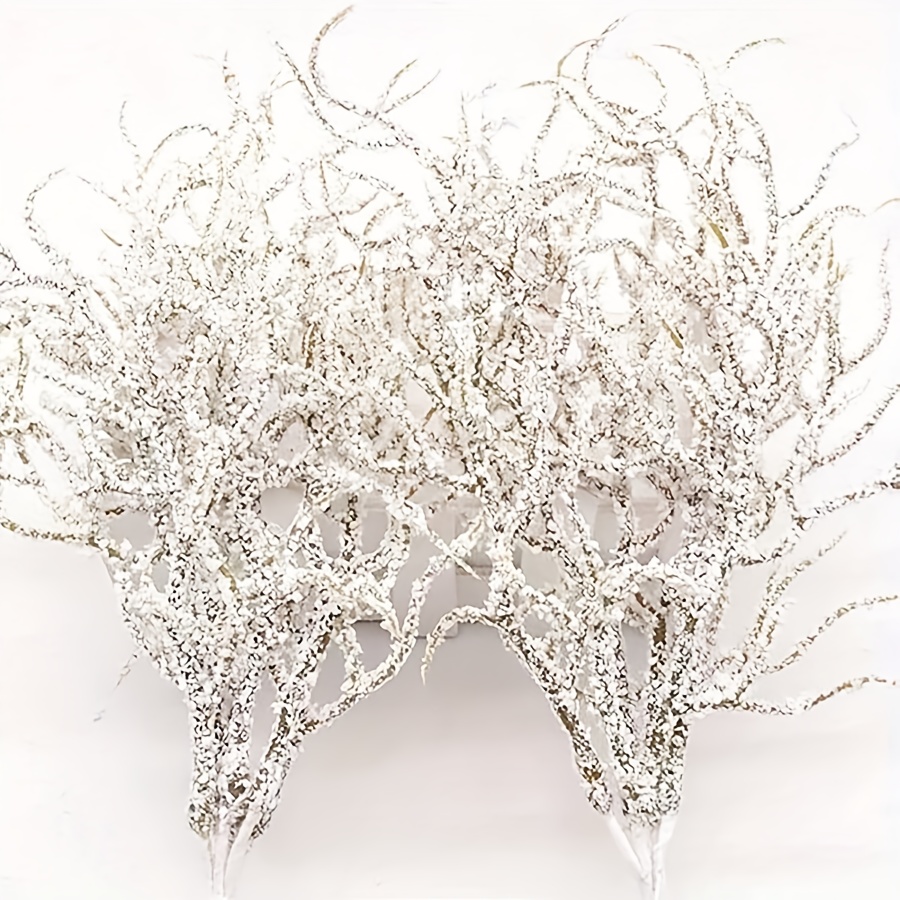 

12pcs White Branches, 3d Artificial Plant, 6.5cm, Christmas Decor, Plastic, No Power Required, For Home & Kitchen, Winter Season, Tabletop Display