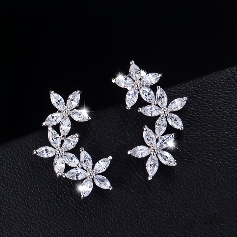 TEMU Un par de aretes de aguja elegantes, lujosos y exquisitos con diseño floral de agua, un par de aretes de boda para mujer, adecuados para fiestas
