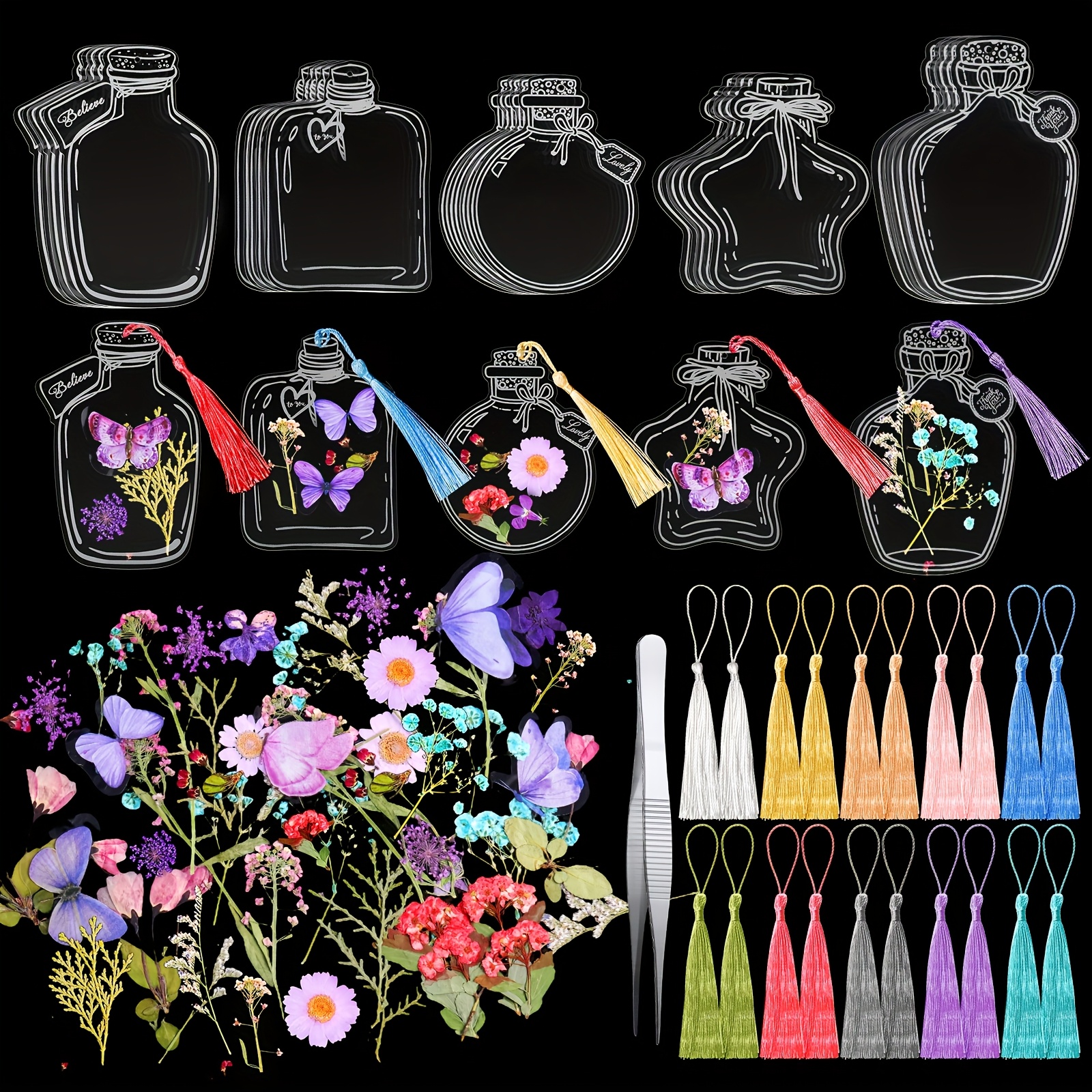 20 Transparente Lesezeichen Mit Getrockneten Blumen – DIY Buchmarkierungen Inkl. Pinzette