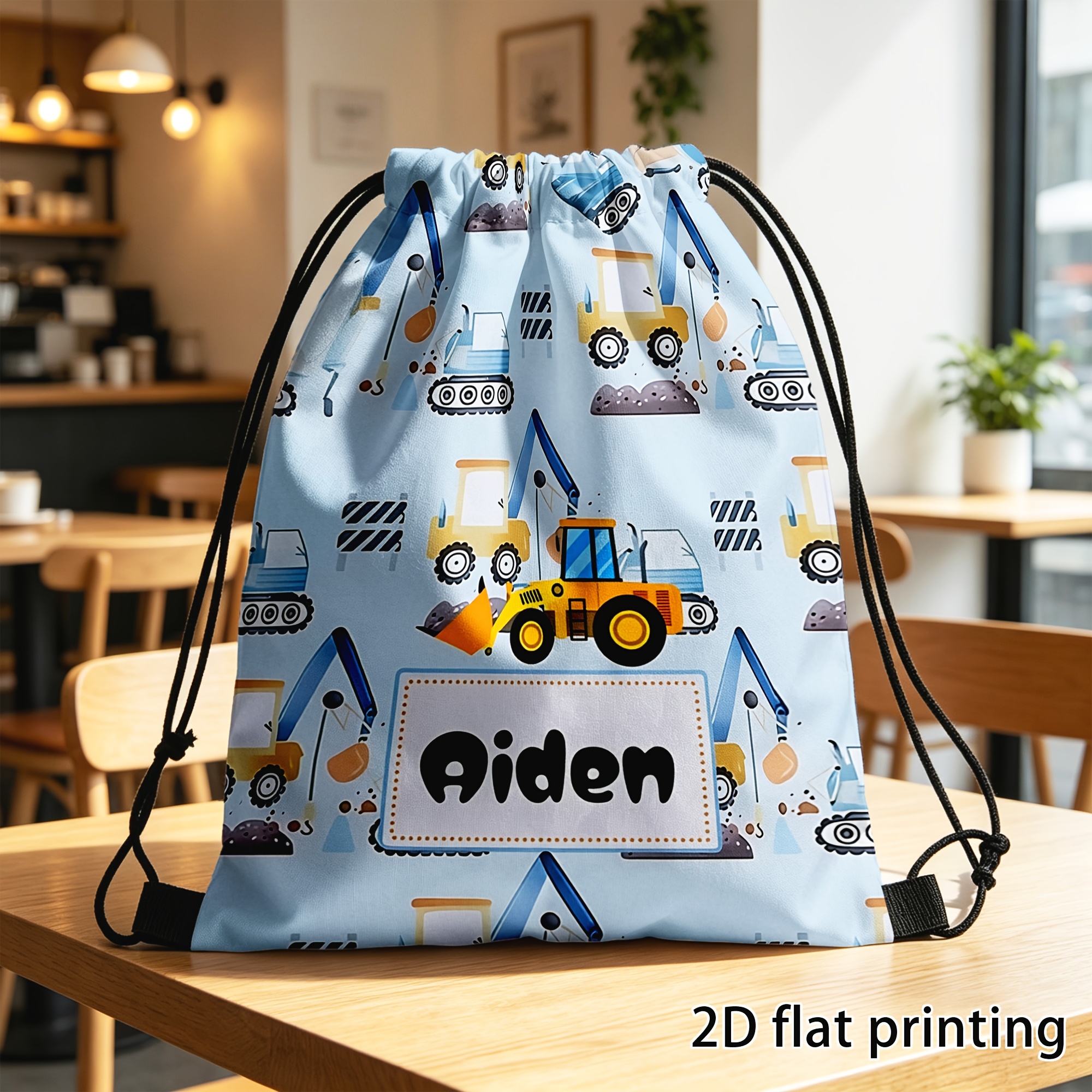 TEMU 1pc, Customized Drawstring Backpack, 1 Stylish Backpack Showcasing An Adorable Excavator Design Personalize Or Festive Messages Its Provides For