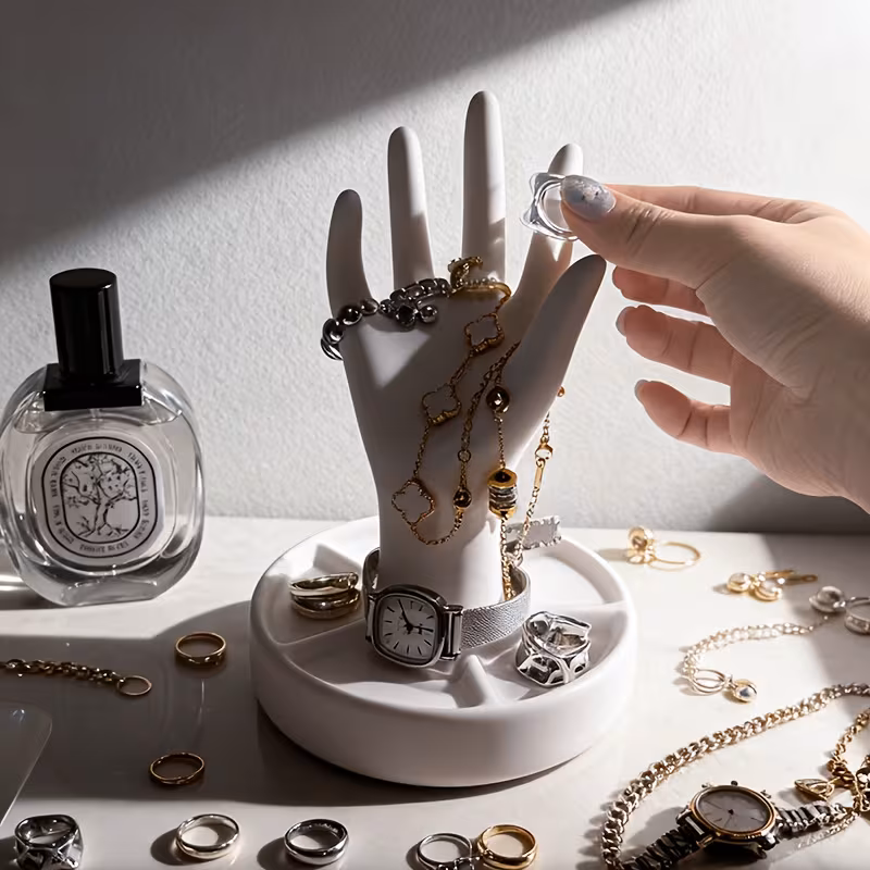 1 hand shaped jewelry display stand with an elegant white end and tapered fingers suitable for rings bracelets earrings perfect gift for christmas valentines day mothers day Product details 2