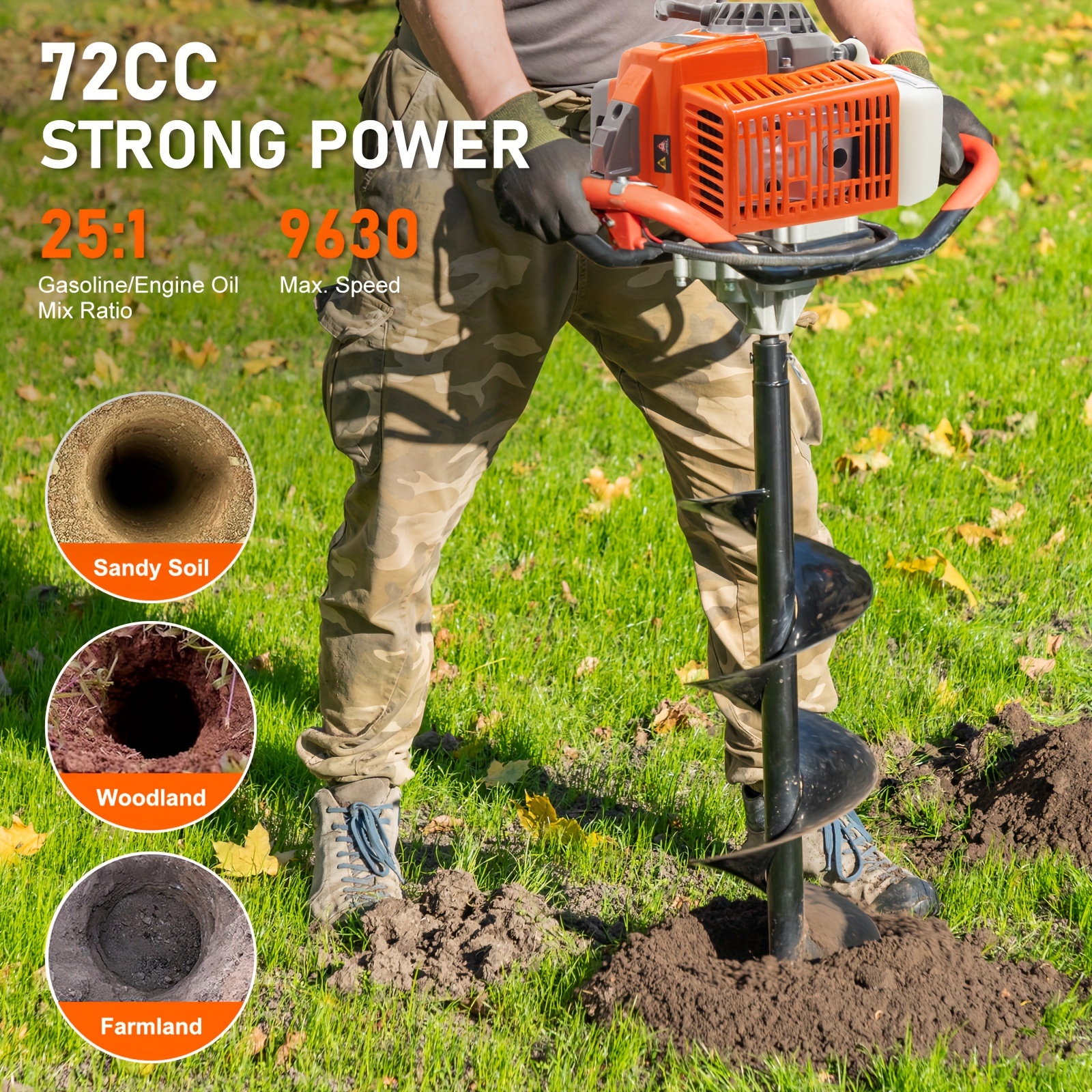 72cc auger post hole digger 2 gas powered earth post - Temu