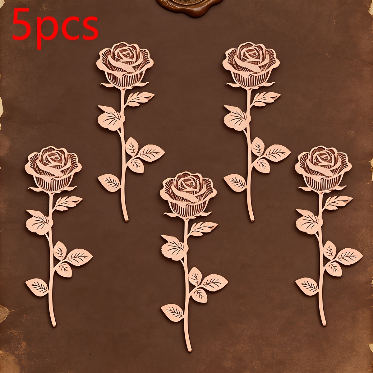 TEMU 5pcs Of Stainless Steel Metal Rose Bookmarks - , Ultra-thin And Durable, Perfect As A Holiday Gift For Reading And Studying